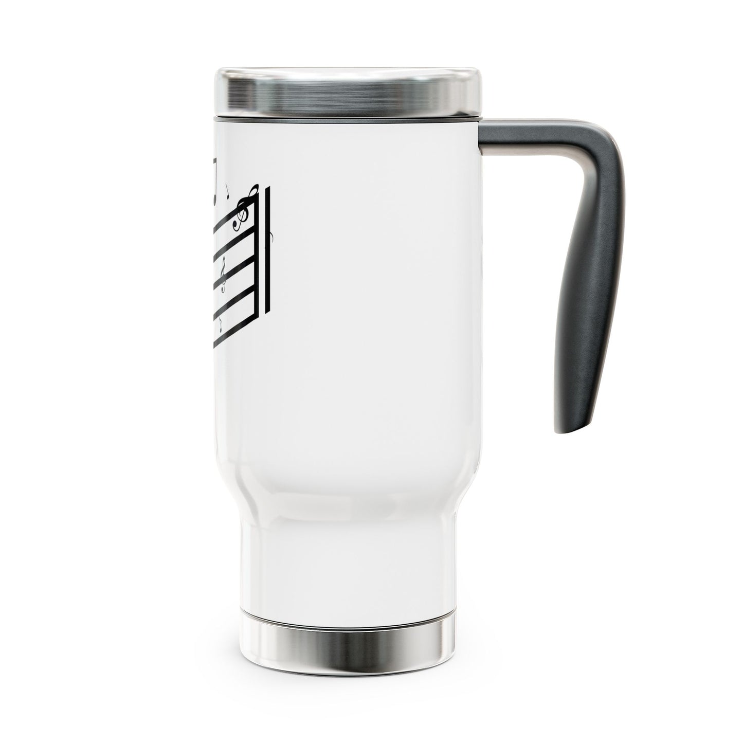 Music Notes 14oz Stainless Steel Travel Mug with Handle – Musical Staff Design
