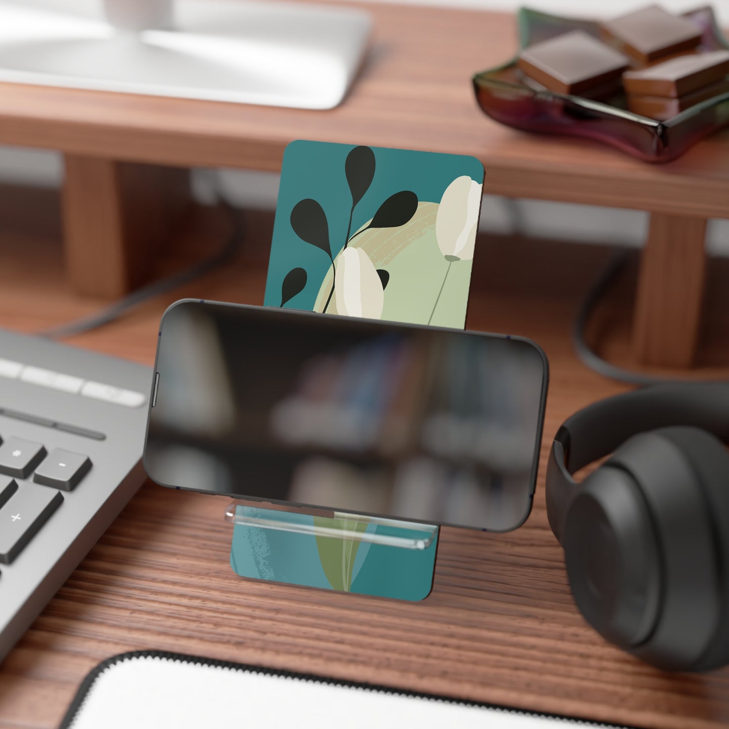 Decorative Phone Stand, Floral Smartphone Holder, Modern Desk Accessory, Gift for Tech Lovers, Home Office Decor, Functional Desk Organizer