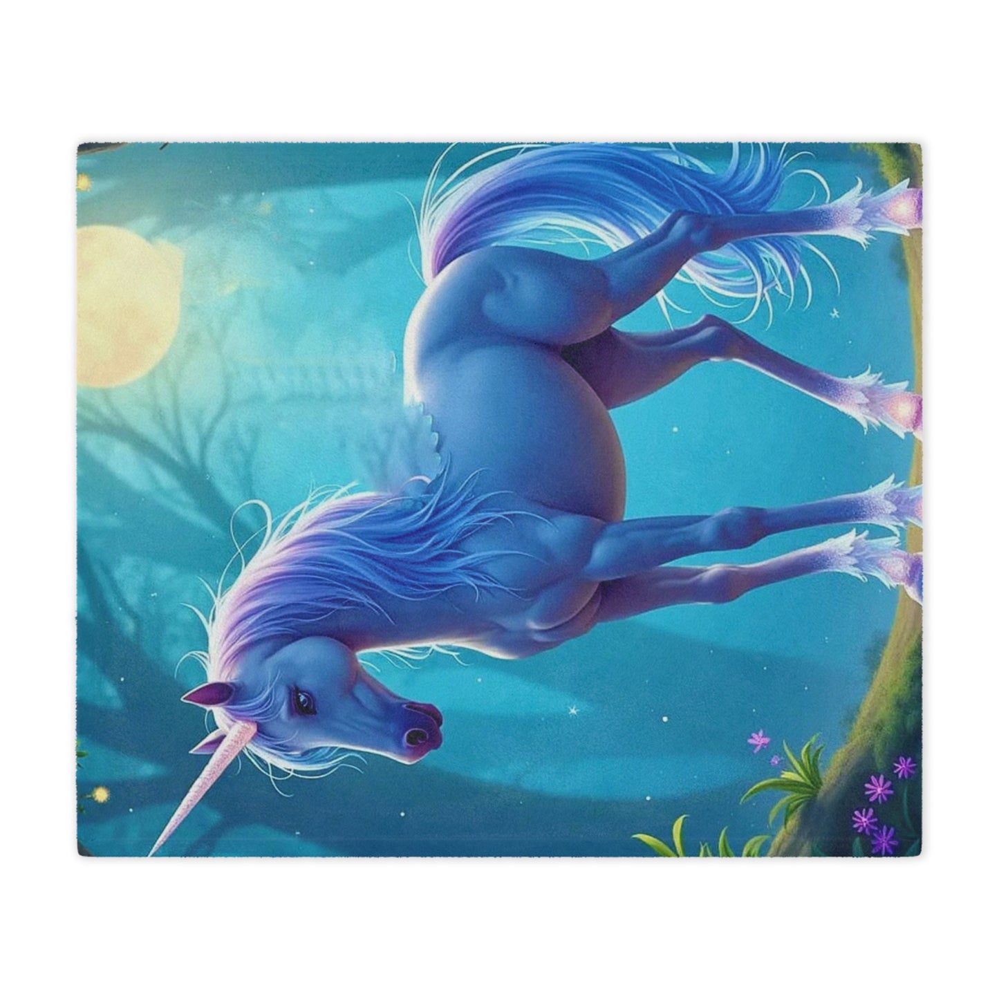 Enchanted Blue Unicorn Minky Blanket — Soft Magical Fantasy Throw for Kids & Teens