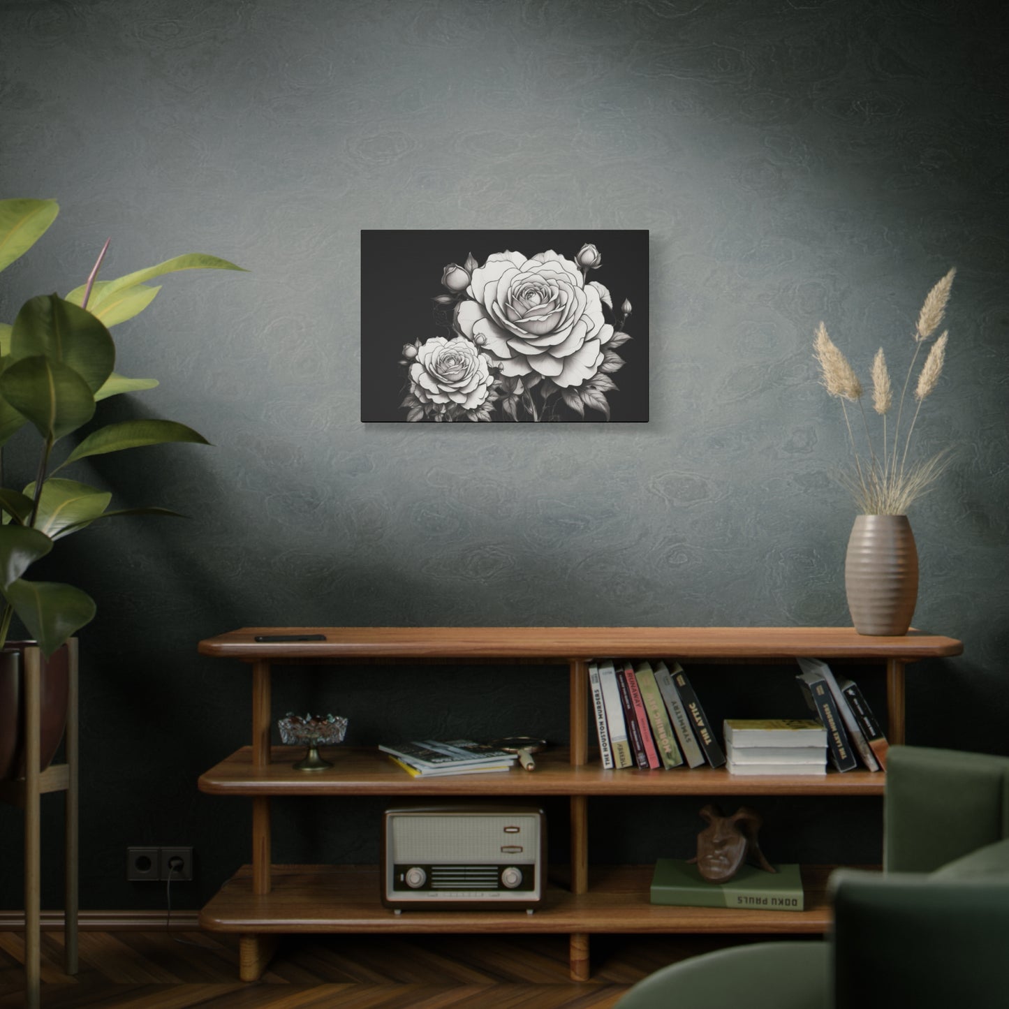 Monochrome Rose Canvas Print — Black & White Floral Wall Art