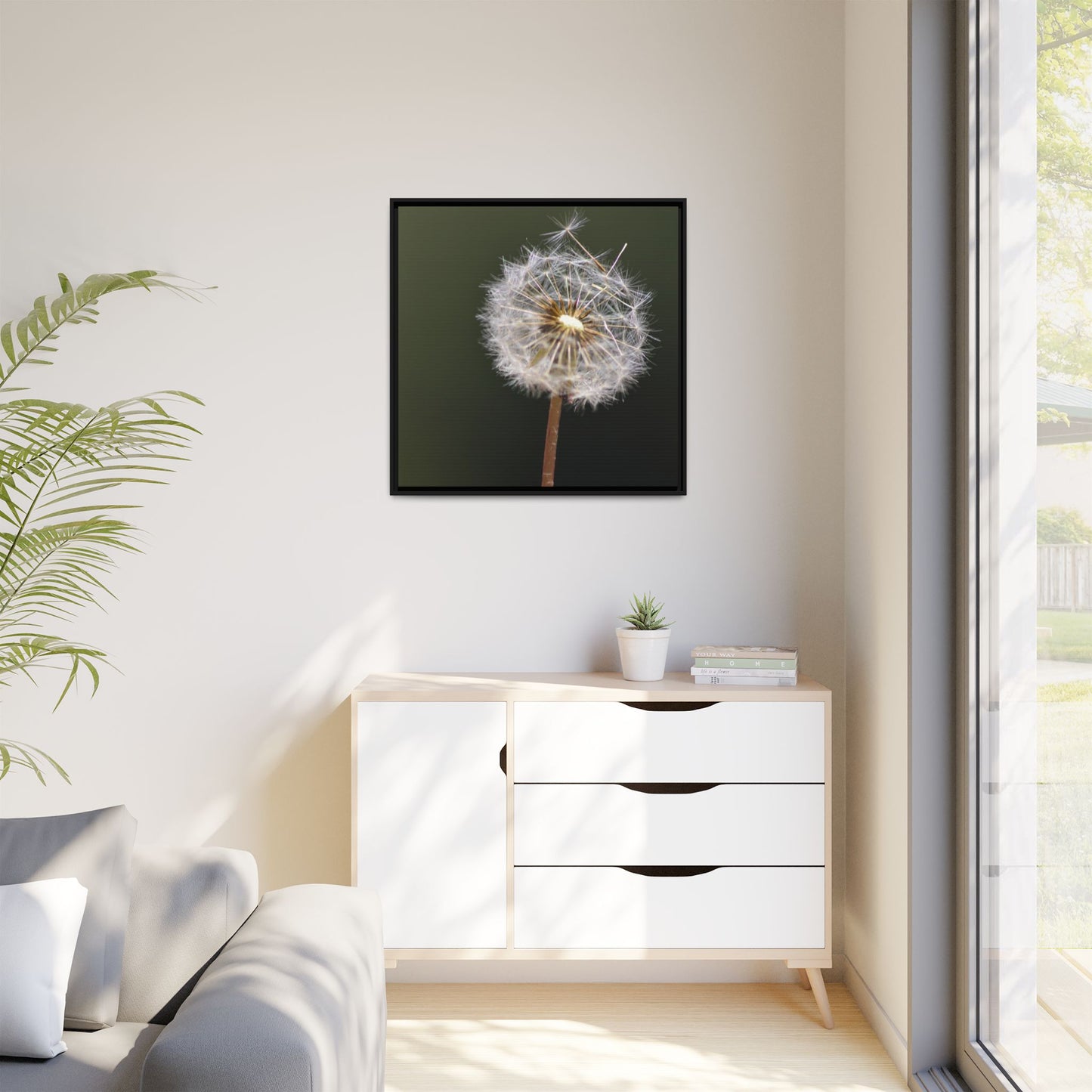 Framed Dandelion Canvas Print — Matte Botanical Wall Art