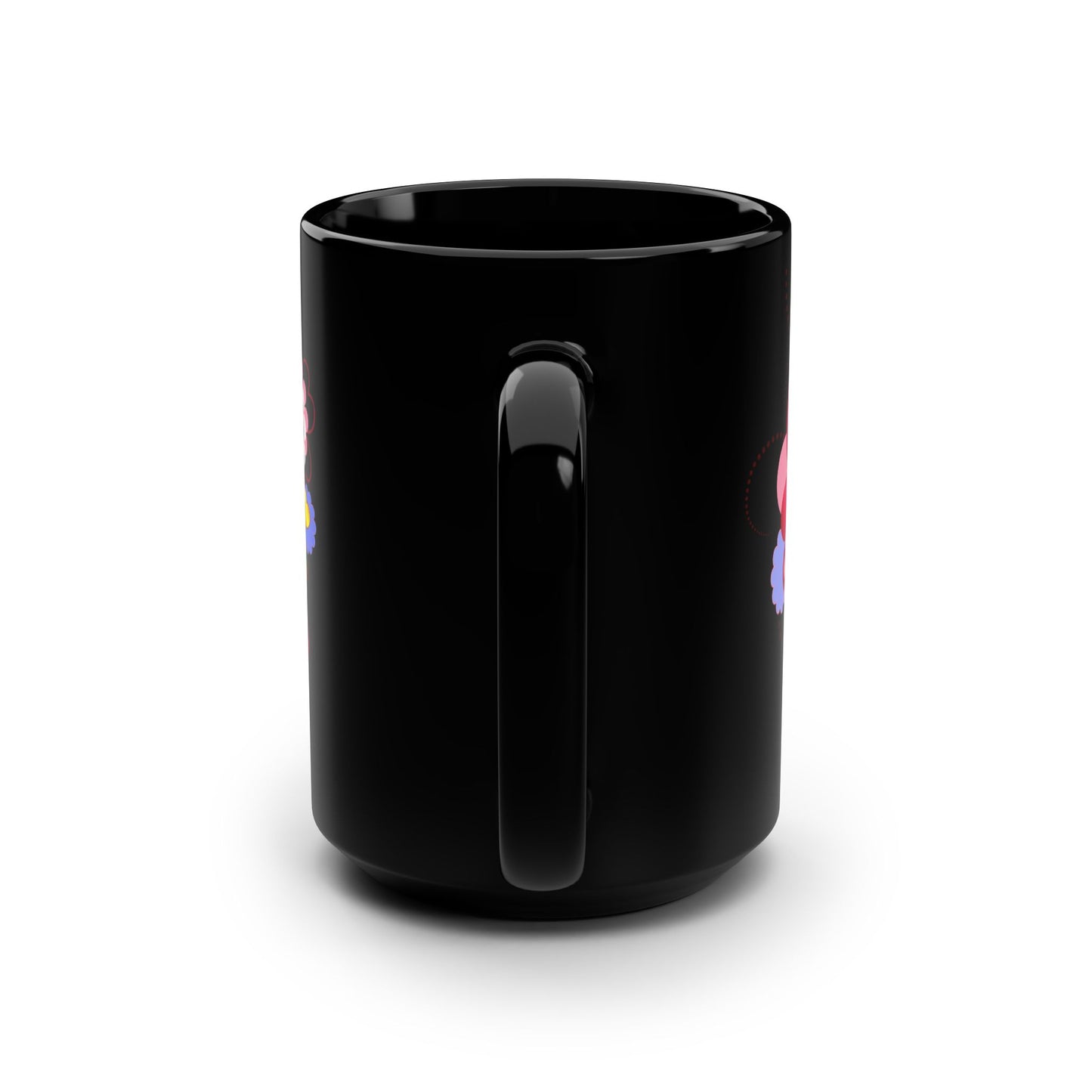 15oz Black Mug — Colorful Heart Floral Love Design