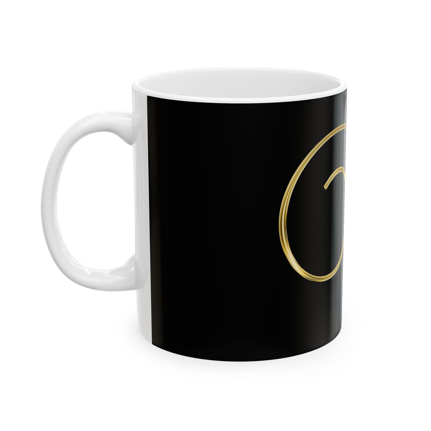 Gold Script Letter V Ceramic Mug — Elegant Monogram Coffee Cup (11oz, 15oz)