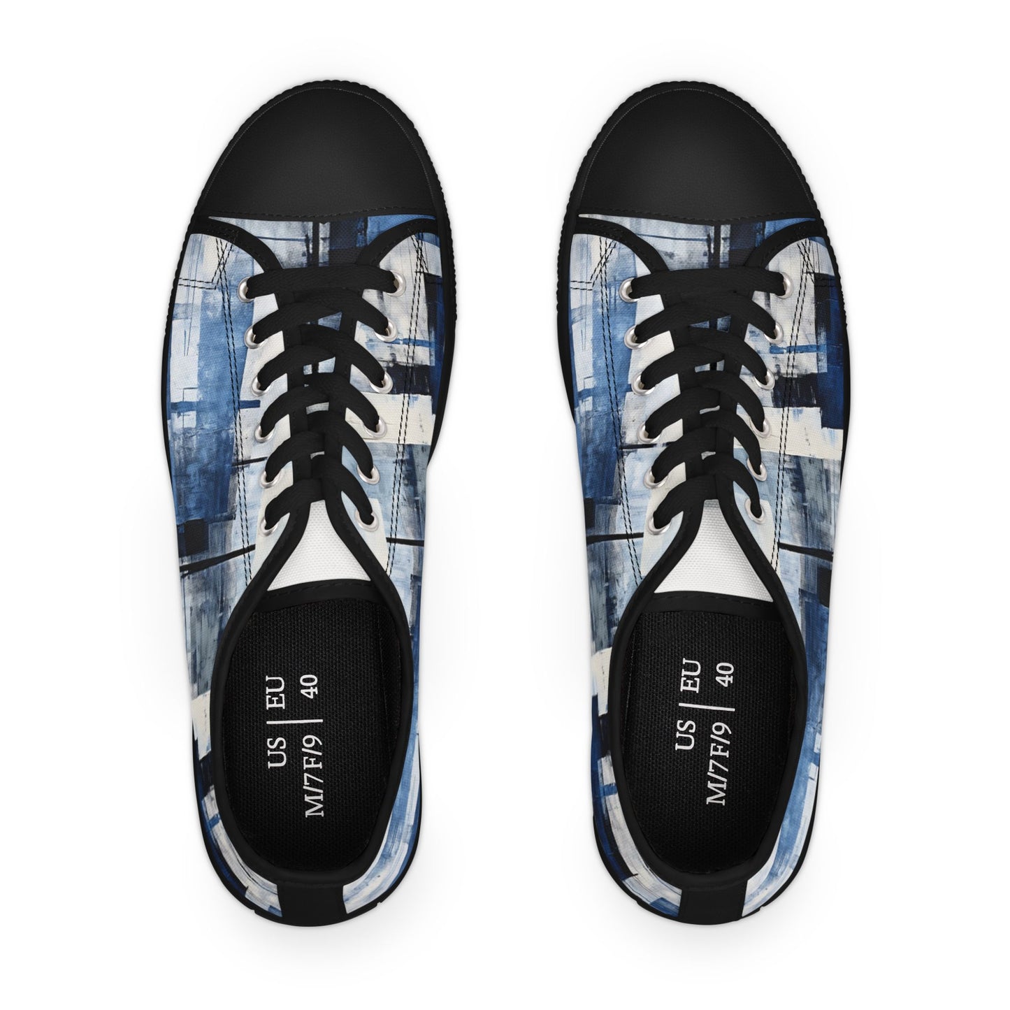 Abstract Blue Grid Low Top Sneakers — Casual Canvas Shoes