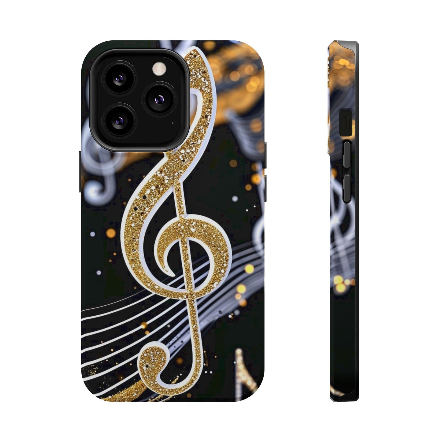 Music Notes Magnetic Impact-Resistant Phone Case — Gold Treble Clef Design