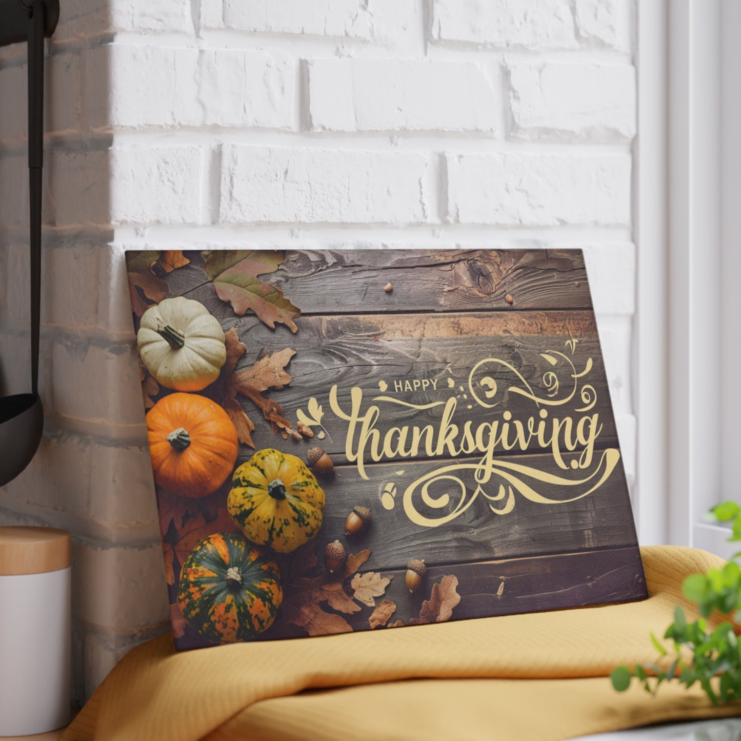 Thanksgiving Glass Cutting Board — Autumn Pumpkins & 'Happy Thanksgiving' Decorative Chopping Board