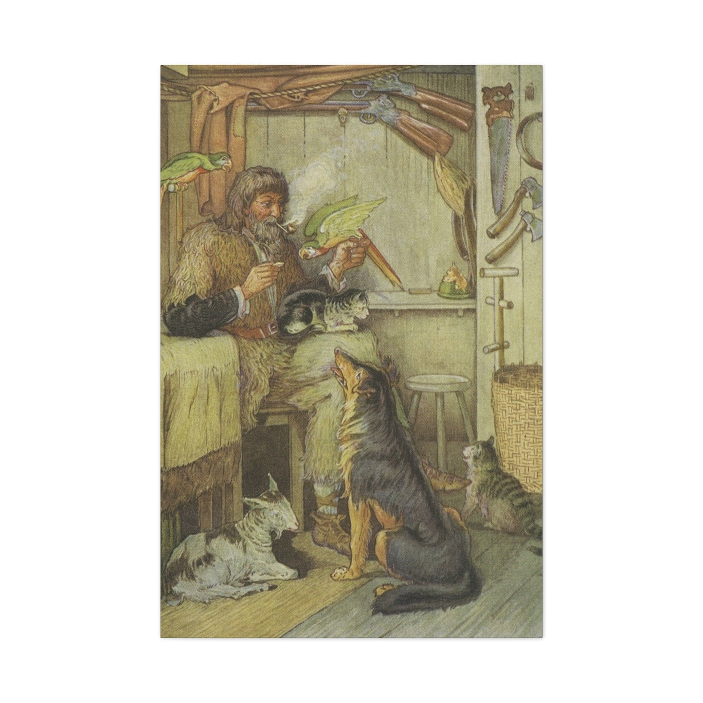 Vintage Cottage Animal Illustration Matte Canvas Print