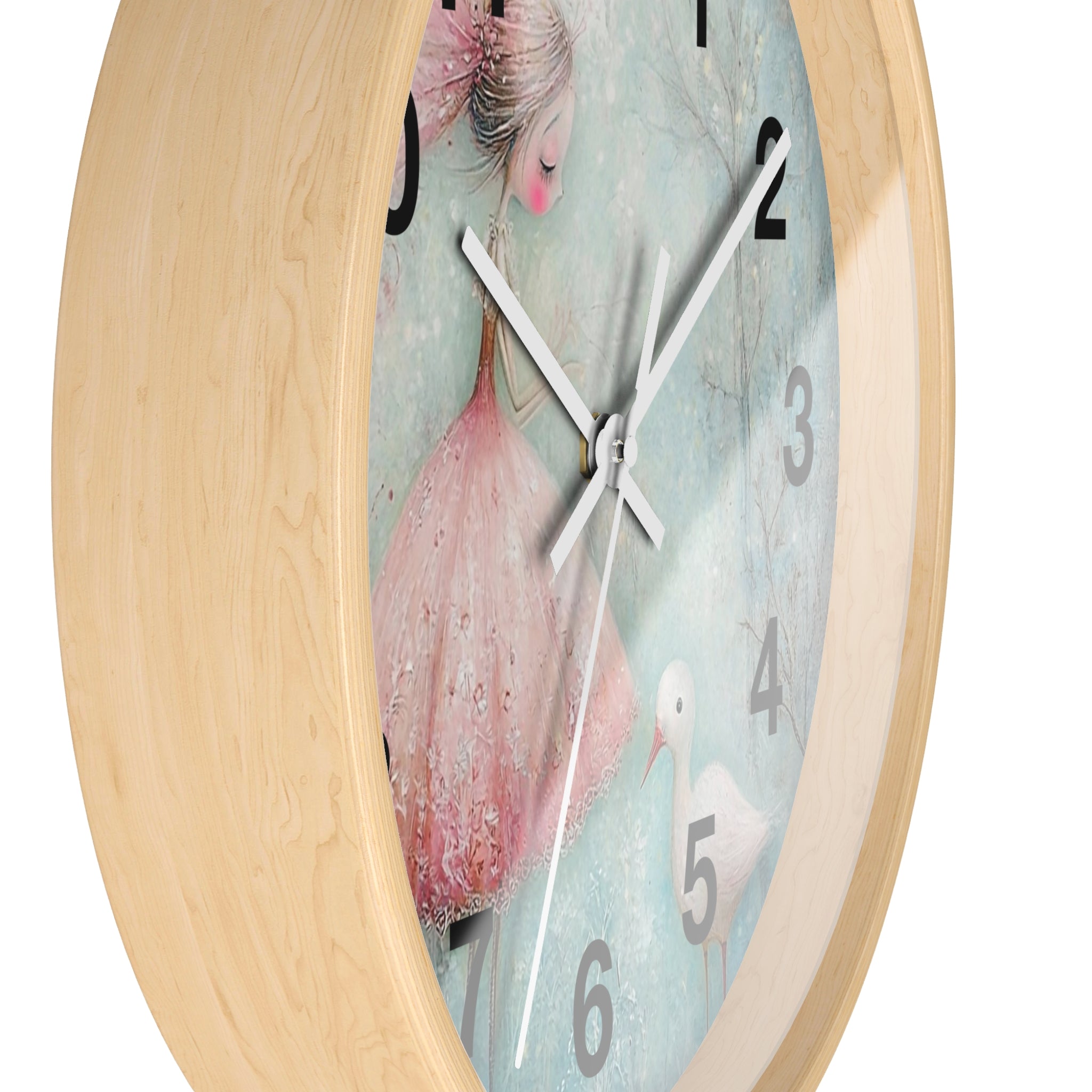 Whimsical Girl & Swan Wall Clock — Pastel Nursery Decor