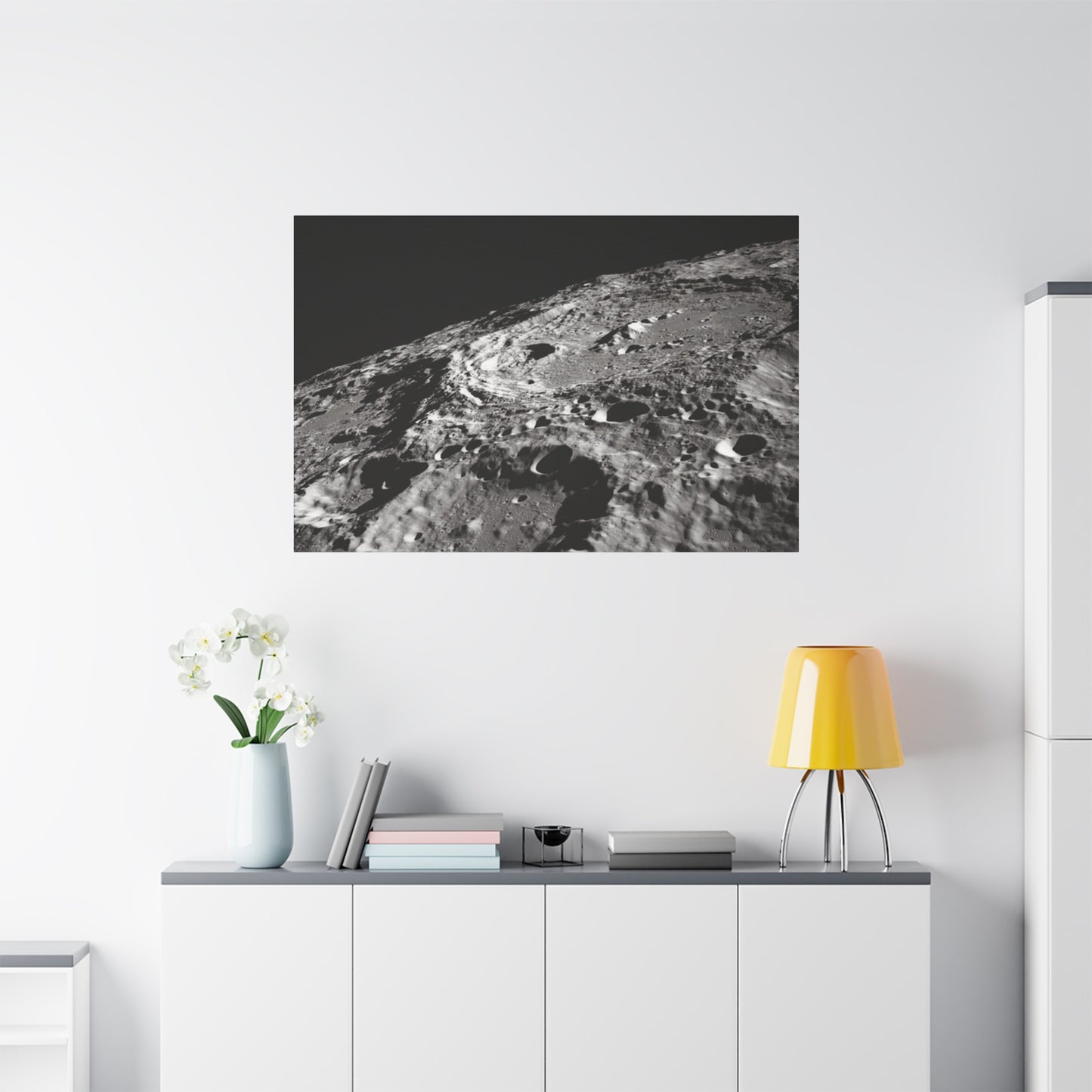 Lunar Surface Matte Canvas Print — Black & White Moon Crater Wall Art