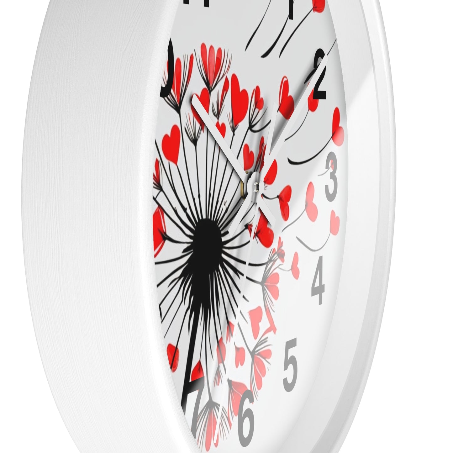 Heart Dandelion Wall Clock — Romantic Red Heart Seeds Decorative Clock