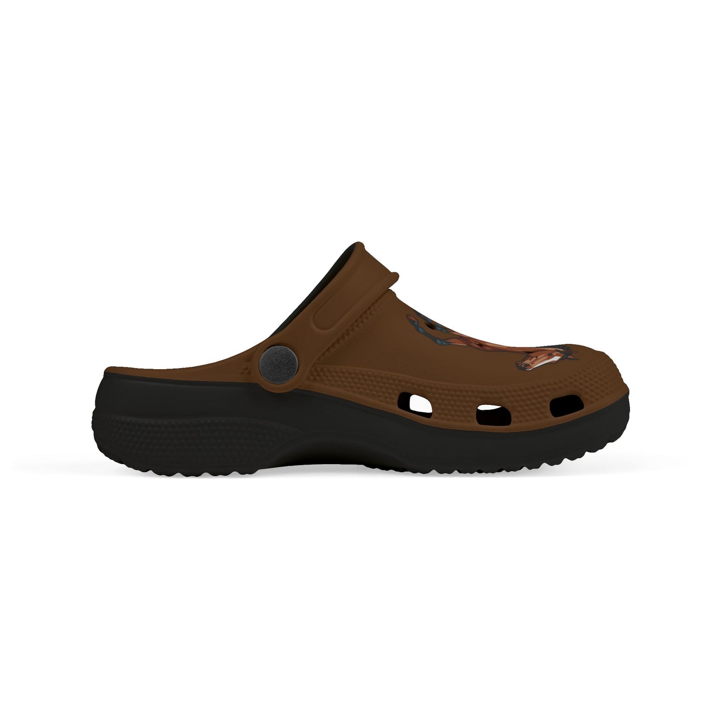 Kids Horse Print Foam Clogs — Brown EVA Slip-On Sandals for Children