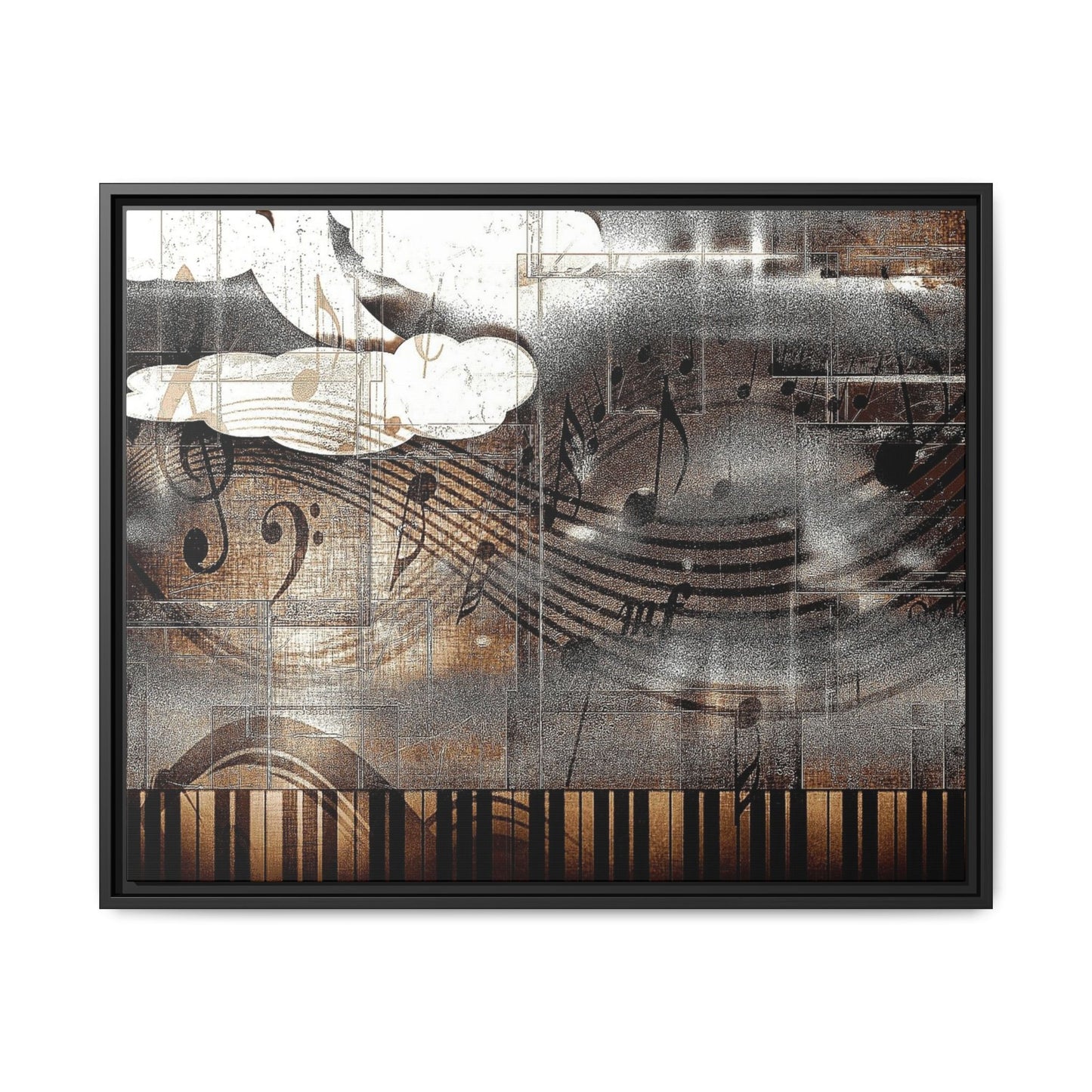 Framed Music Notes Canvas Print — Abstract Vintage Piano & Sheet Music Wall Art