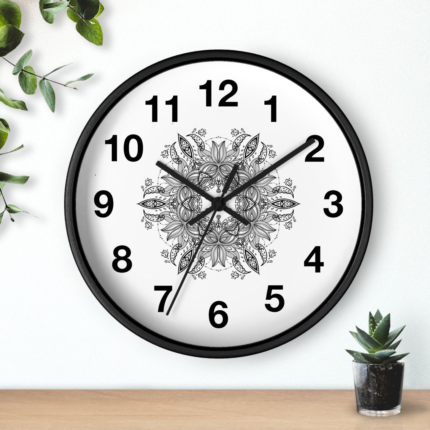 Mandala Wall Clock — Black & White Floral Boho Home Décor