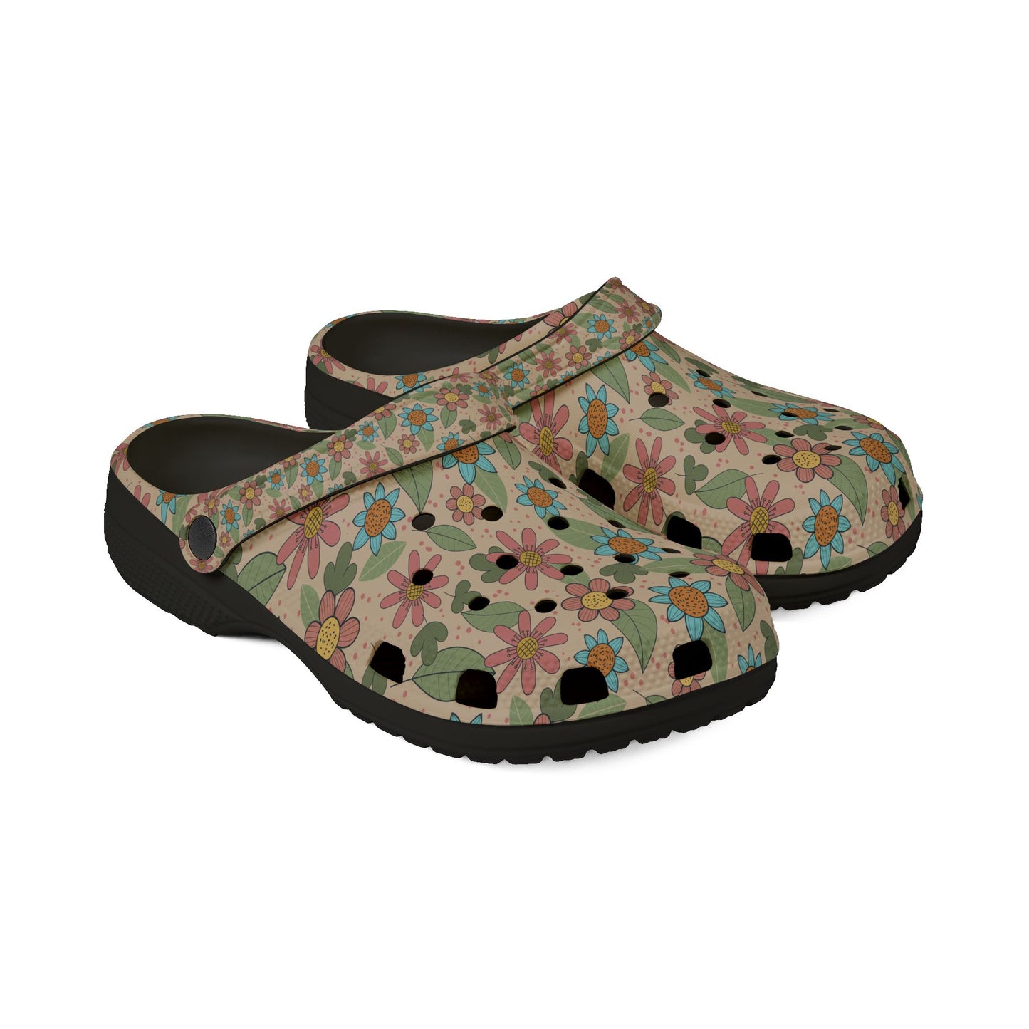 Floral Garden EVA Clogs — Retro Flower Print Foam Slip‑Ons