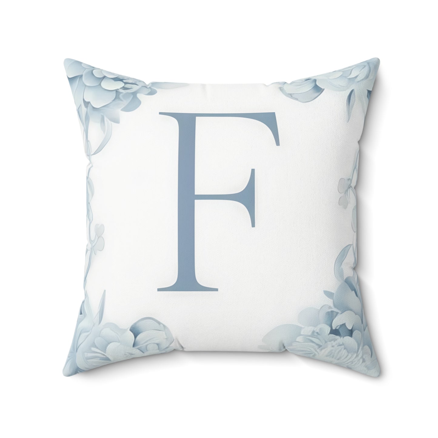 Monogram F Floral Throw Pillow — Blue Letter F Decorative Cushion