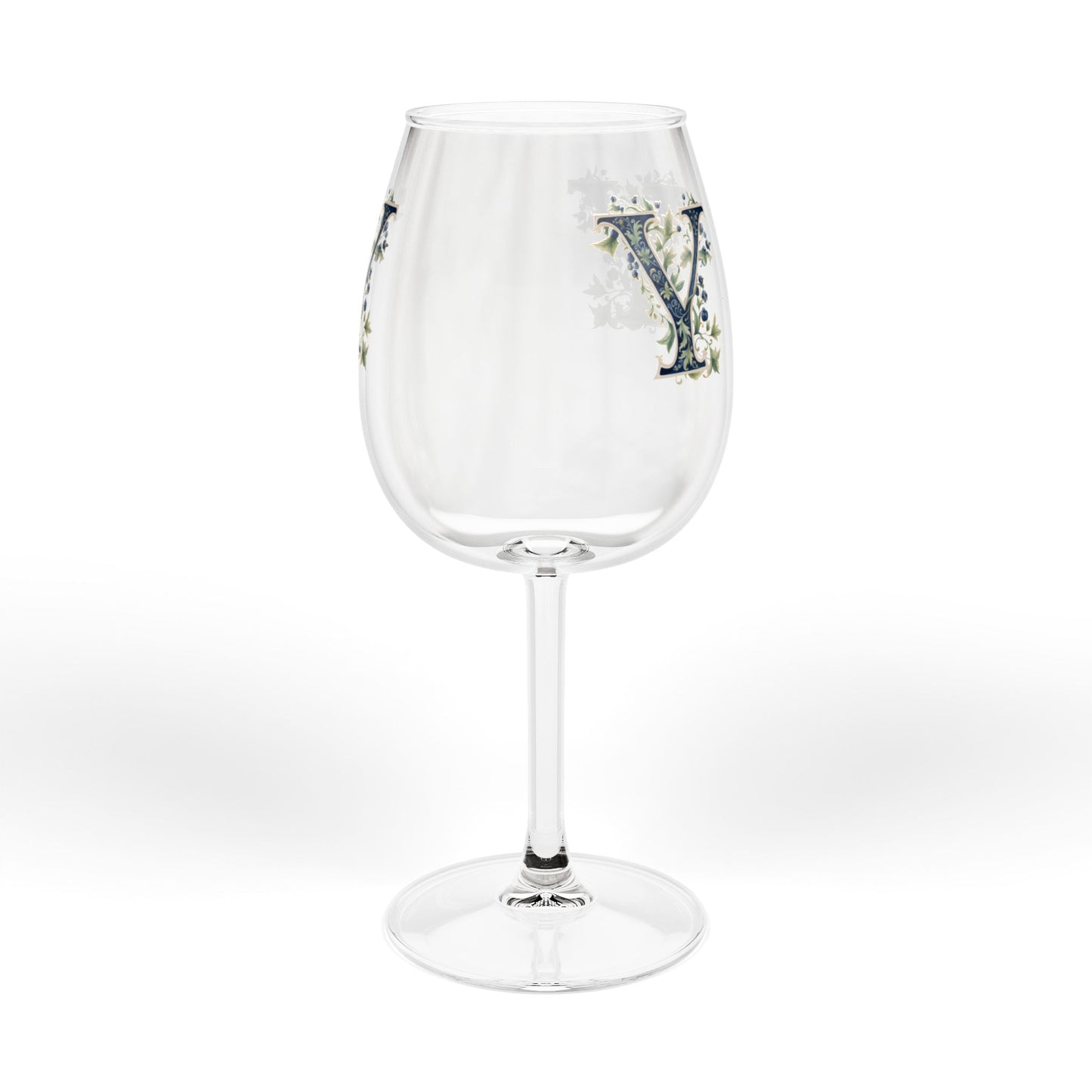 Monogrammed Floral 'Y' Wine Glass - 12 oz Decorative Stemware