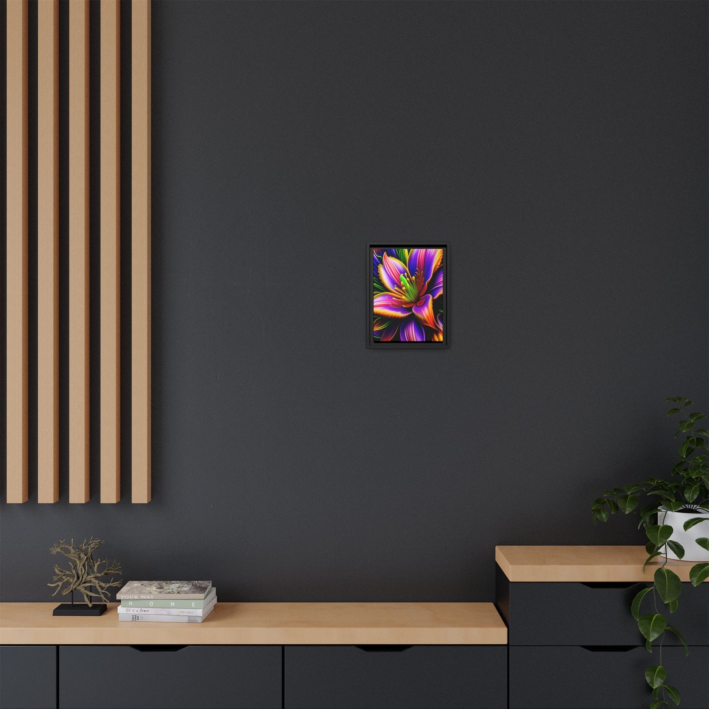Vibrant Neon Floral Matte Canvas Print — Framed Wall Art