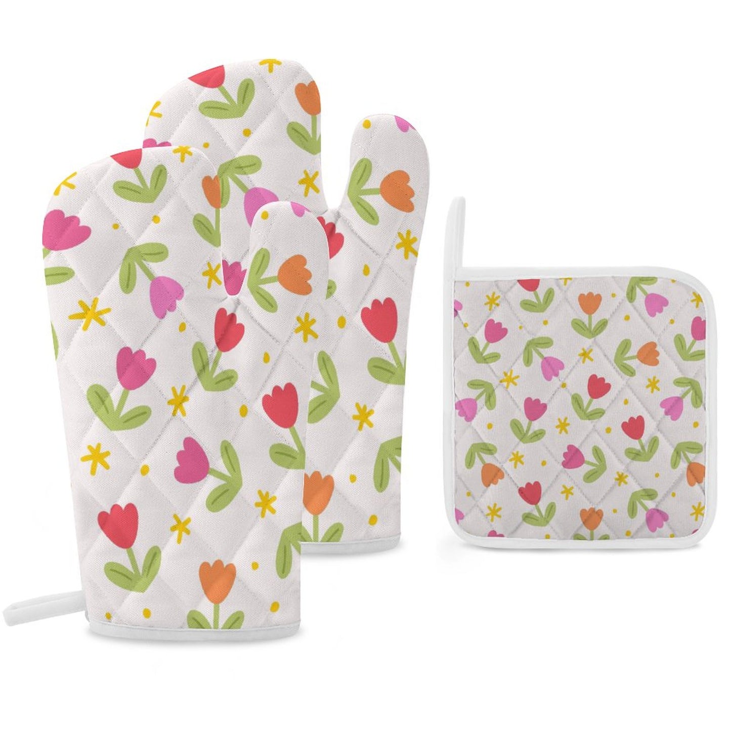 Oven Mitts & Pot Holder Set of 3 Tulips