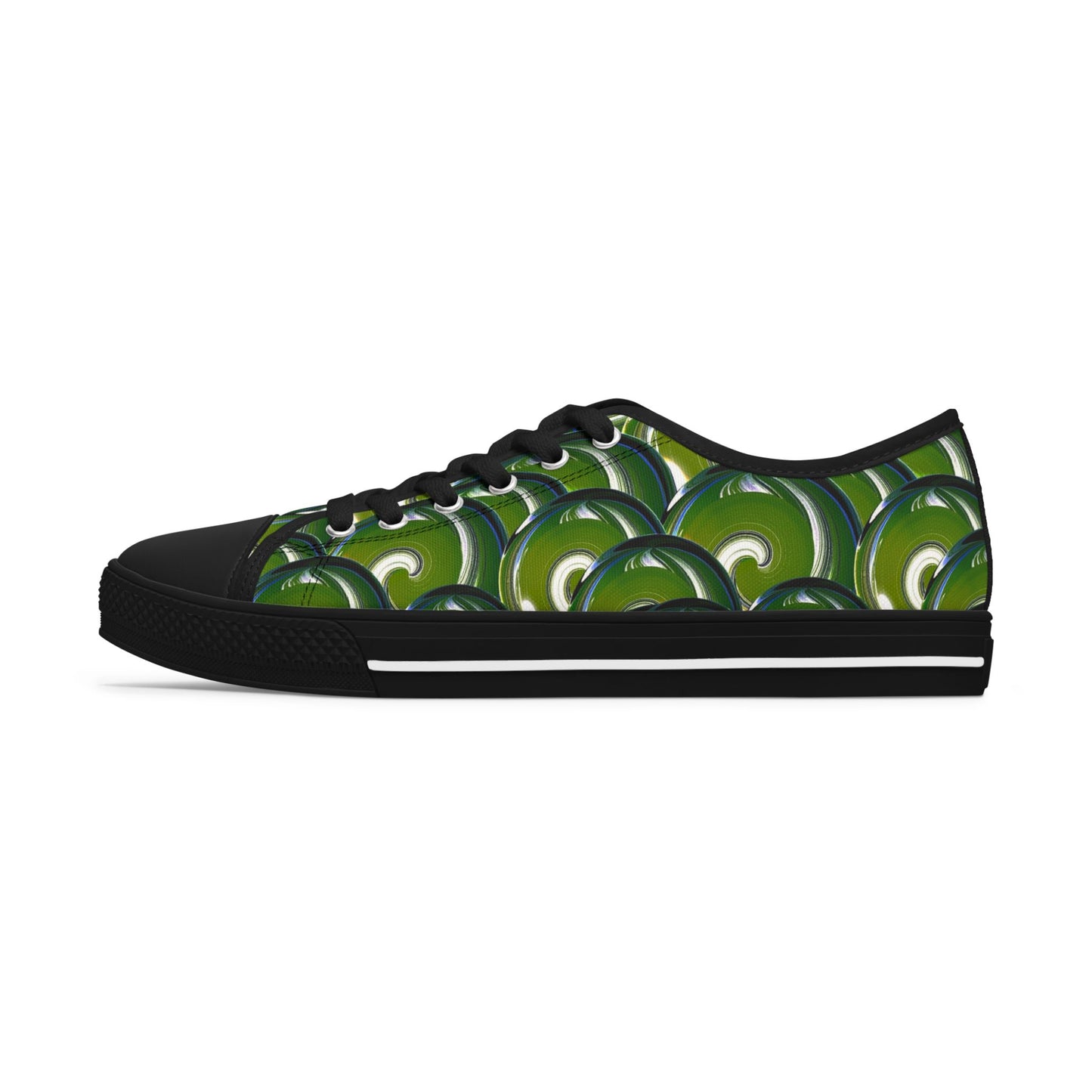 Green Bubble Pattern Women's Low Top Sneakers — Retro Abstract Tennis Shoes