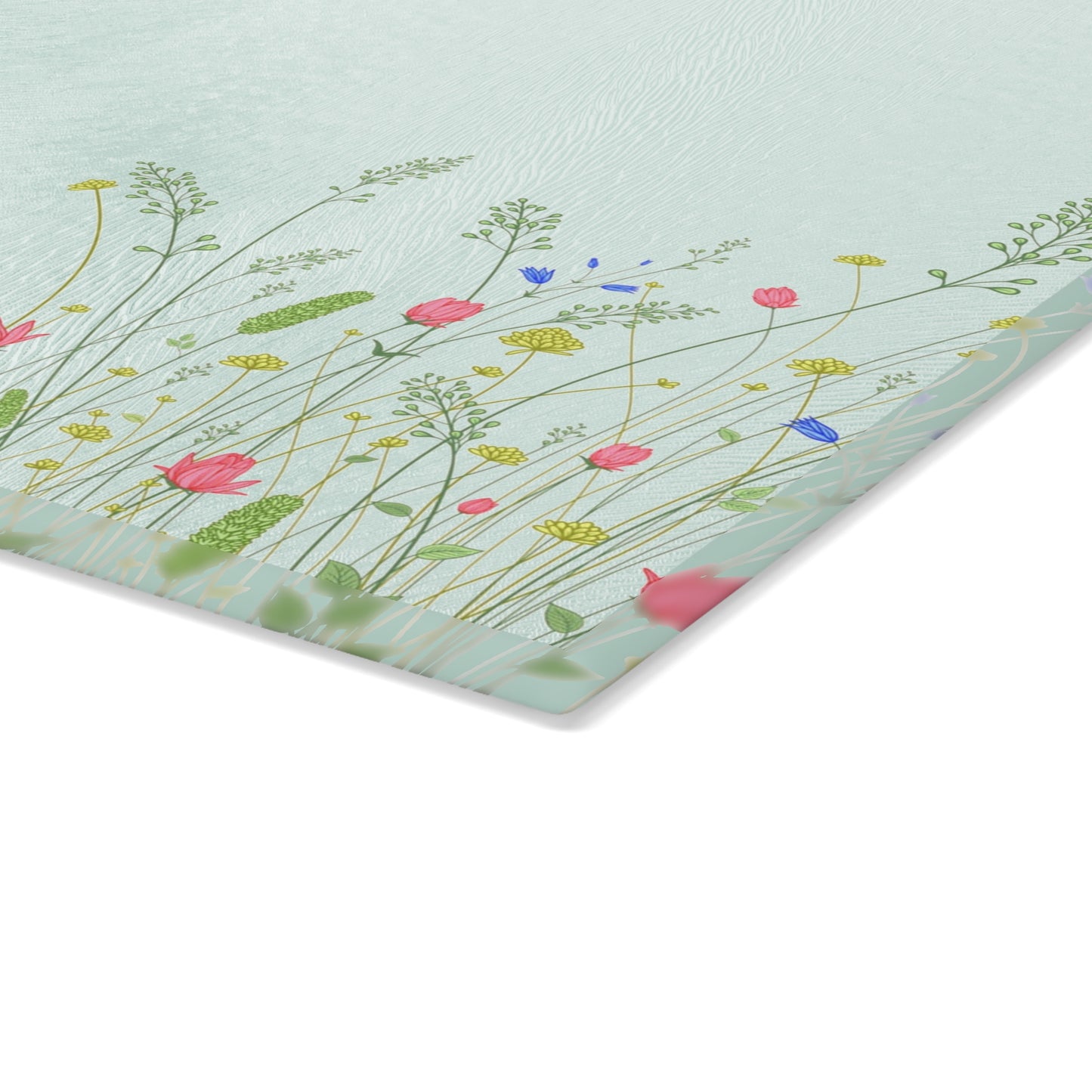 Floral Meadow Glass Cutting Board — Pastel Wildflower Kitchen Board