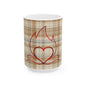 Plaid Heart Flame Ceramic Mug – Cozy Rustic Coffee Cup (11oz/15oz)