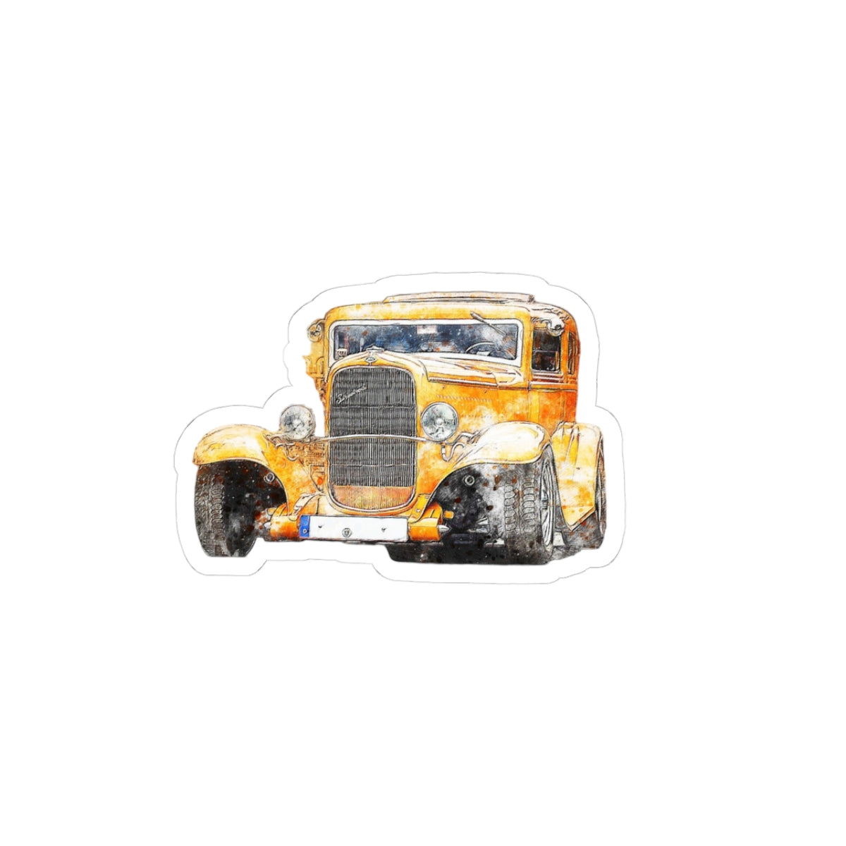 Vintage Yellow Hot Rod Sticker — Retro Classic Car Kiss-Cut Decal