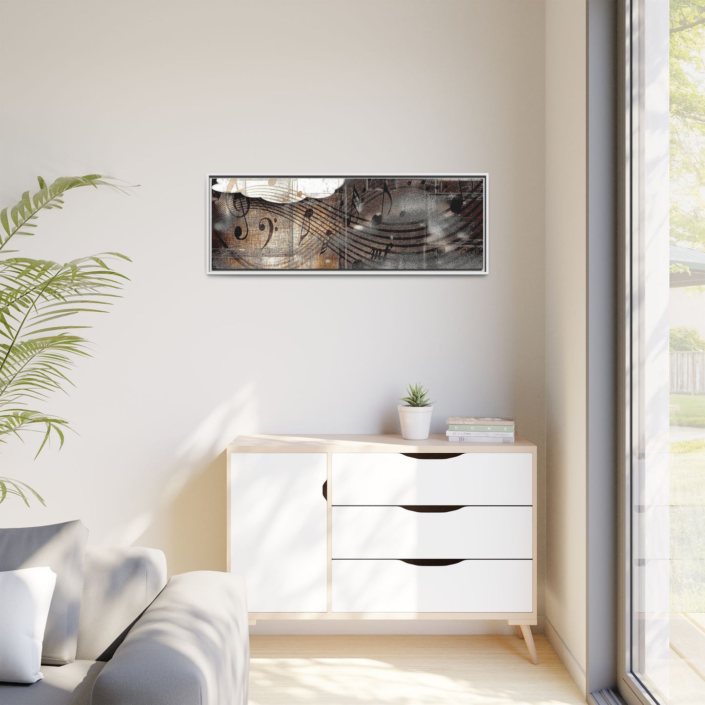 Framed Music Notes Canvas Print — Abstract Vintage Piano & Sheet Music Wall Art