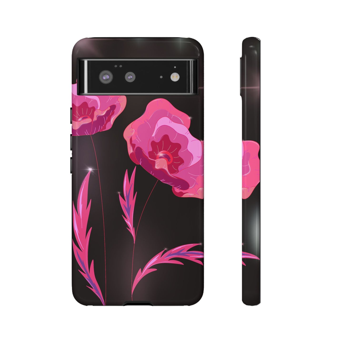 Floral iPhone Case | Tough Cases with Pink Poppy Design, Elegant Flower Phone Cover, Gift for Her, Spring Accessories, Chic Tech