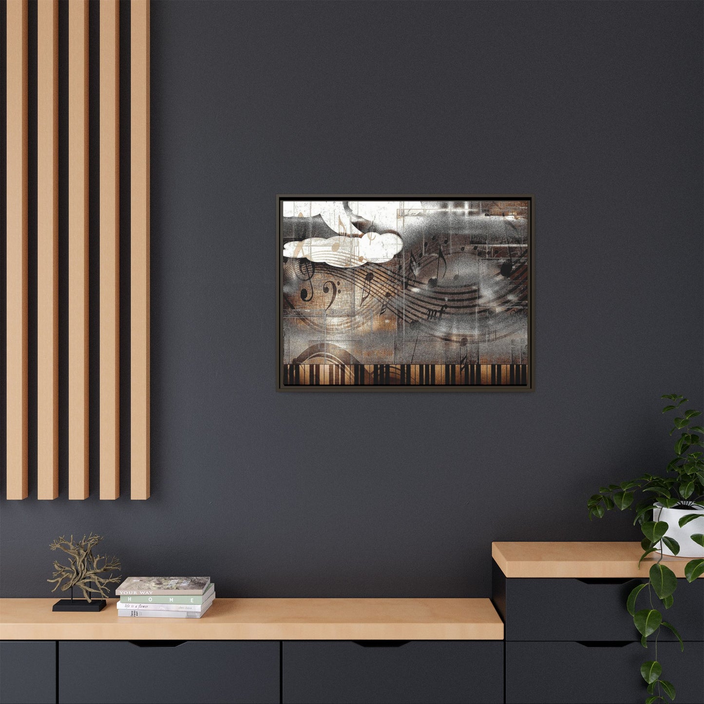 Framed Music Notes Canvas Print — Abstract Vintage Piano & Sheet Music Wall Art