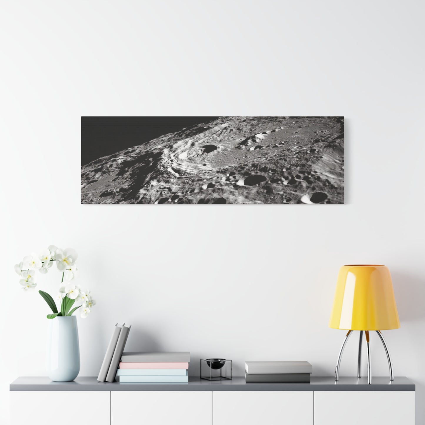 Lunar Surface Matte Canvas Print — Black & White Moon Crater Wall Art