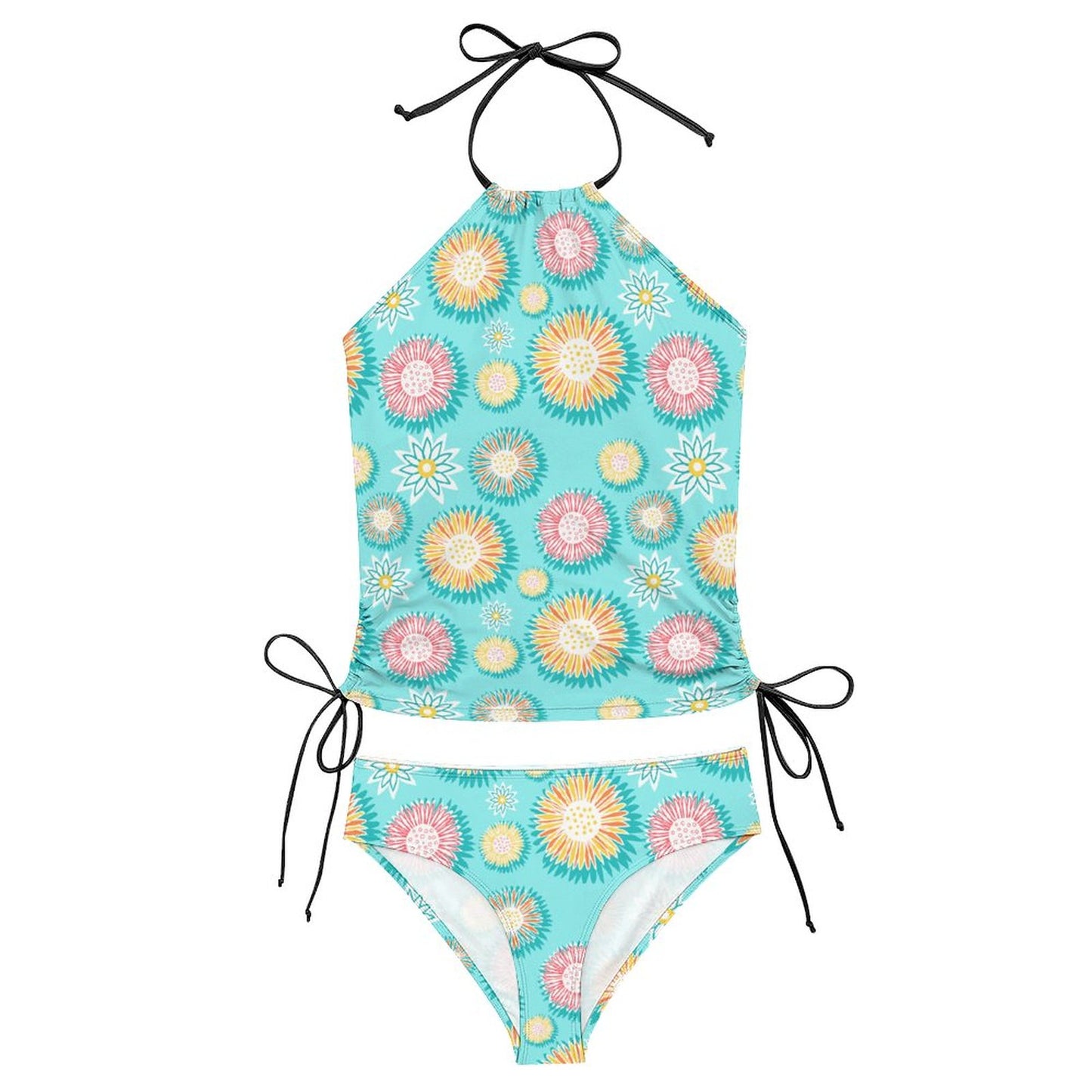 2-Piece Women's Tankini Set with High Neck Halter Top Teal