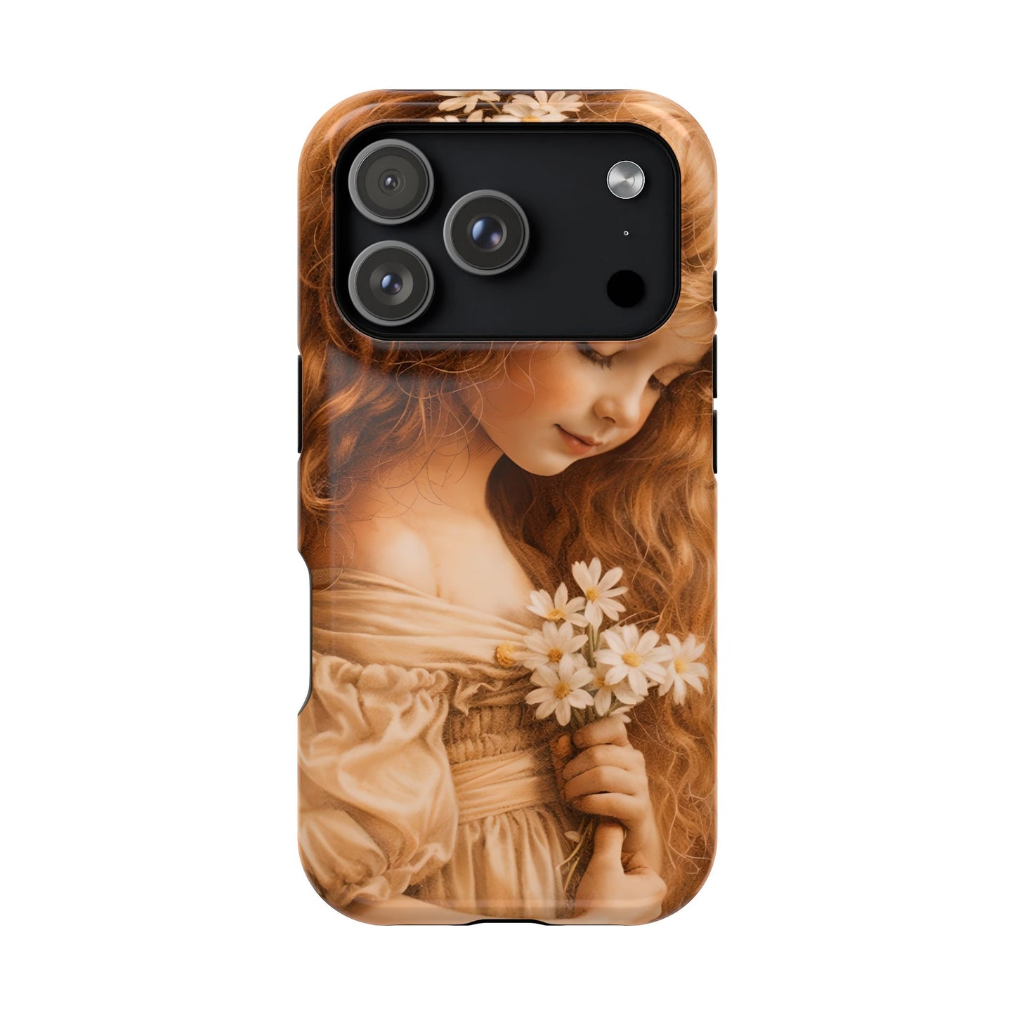 Vintage Floral Girl Magnetic Impact Phone Case — Protective iPhone Cover with Sepia Art