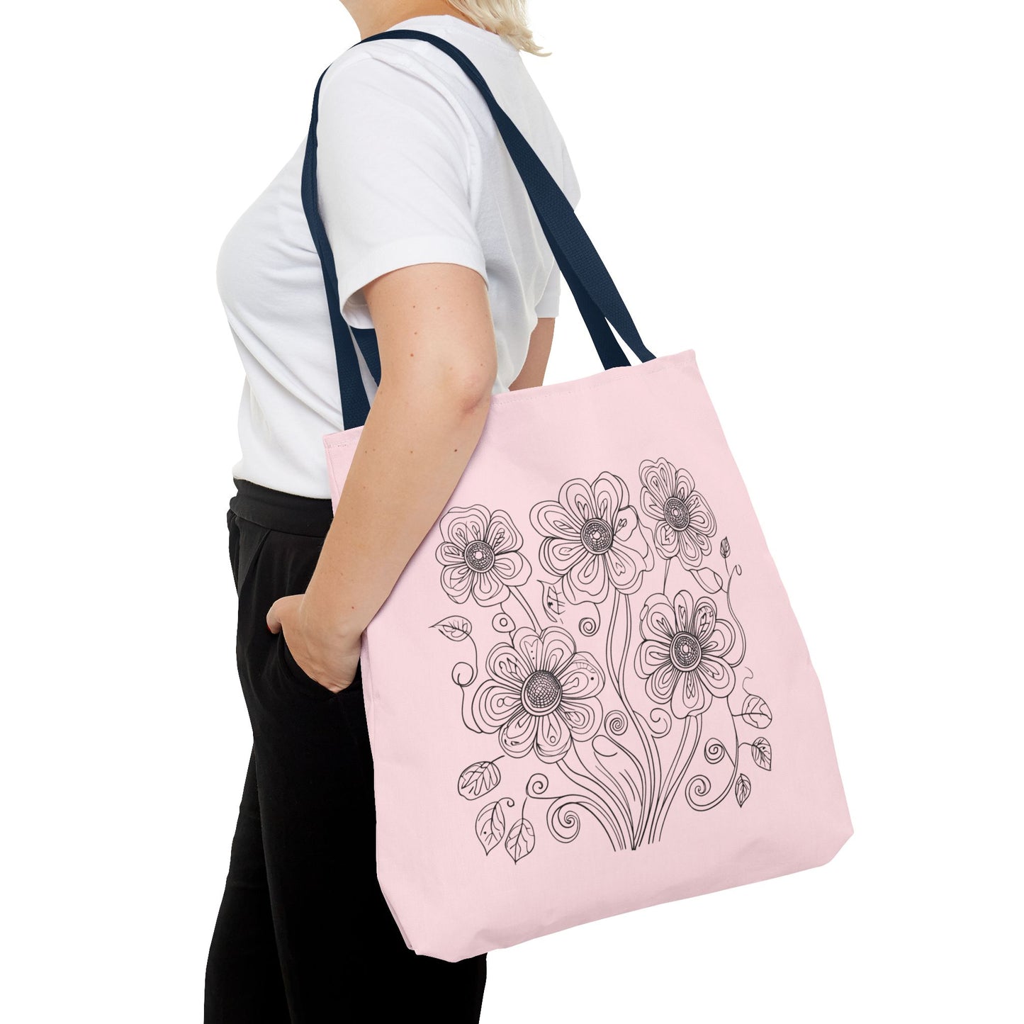 Floral Doodle Pink Tote Bag — Hand-Drawn Flower Design