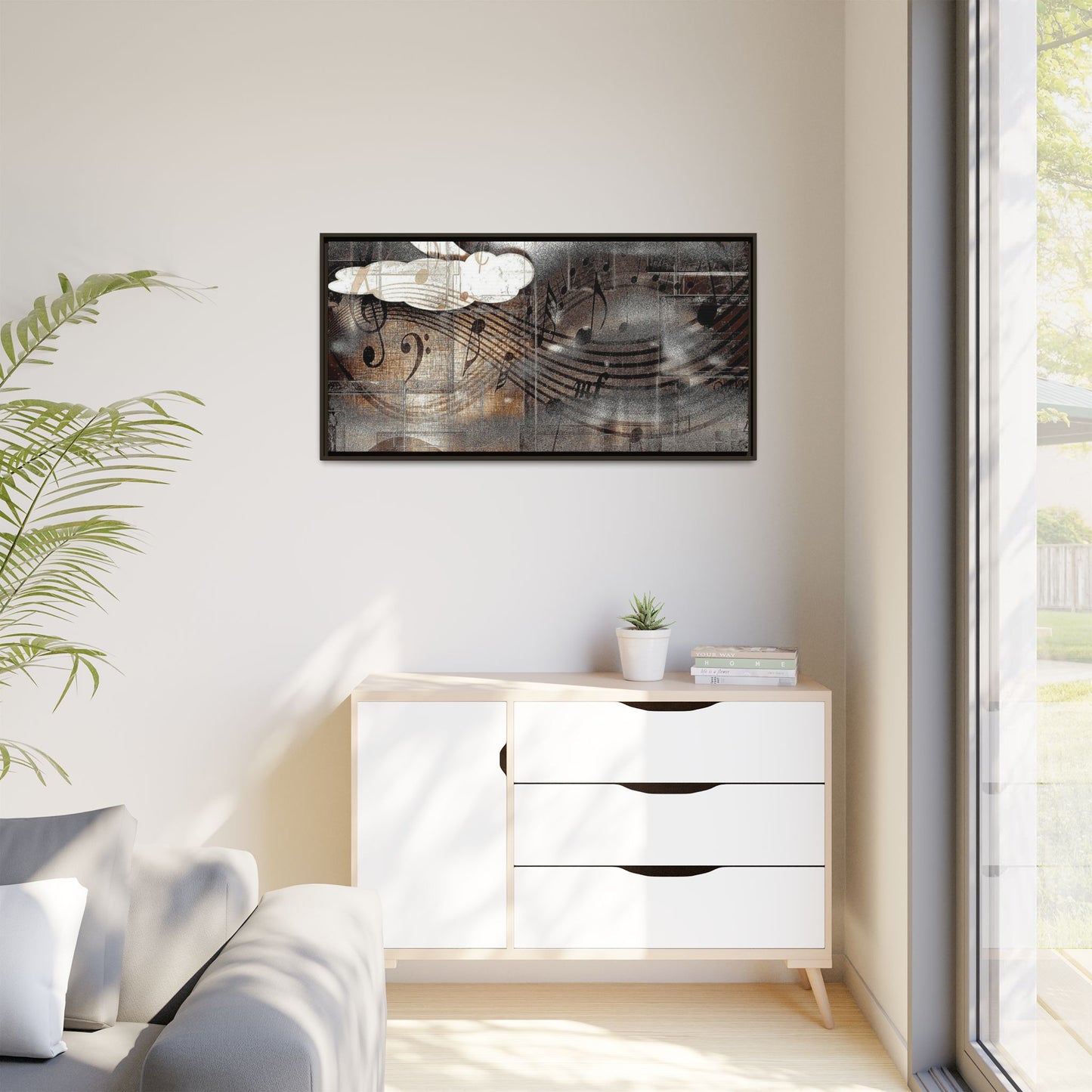 Framed Music Notes Canvas Print — Abstract Vintage Piano & Sheet Music Wall Art