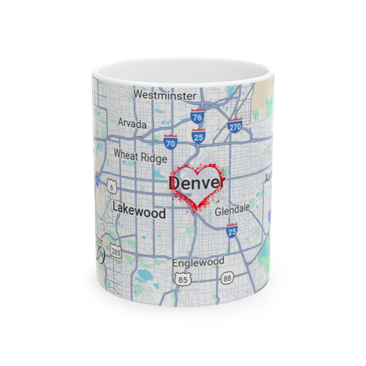 Personalized Denver Map Ceramic Mug - Custom Coffee Cup, Great Gift for Coffee Lovers, Home Decor, Moving Away, Housewarming, Road Trip