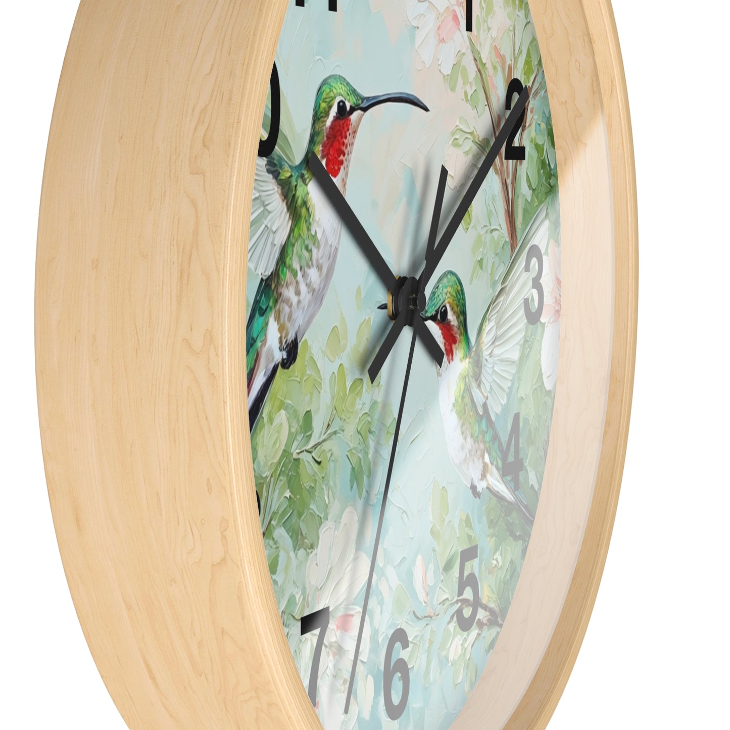 Ruby-throated Hummingbirds Wall Clock | Floral Nature Decor