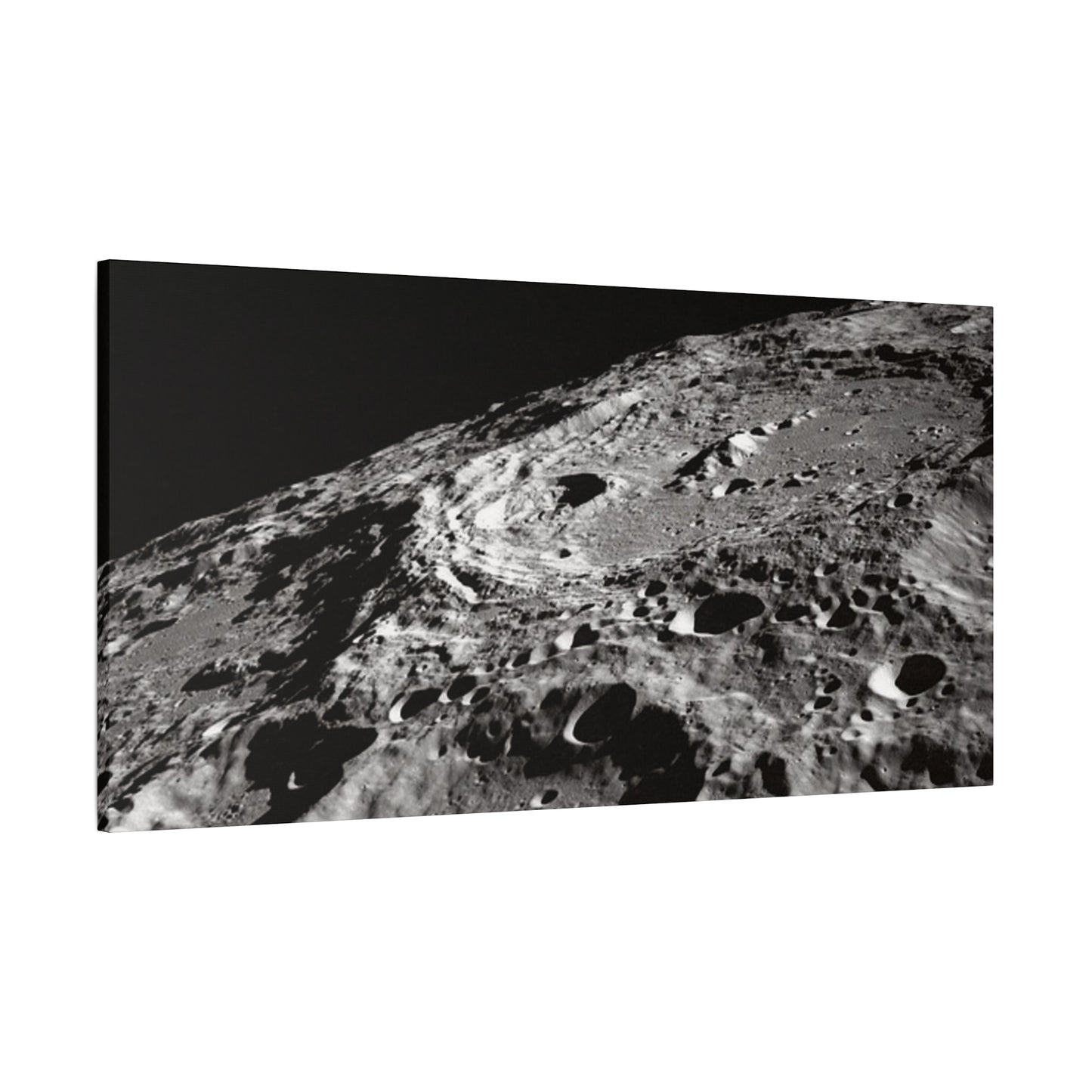 Lunar Surface Matte Canvas Print — Black & White Moon Crater Wall Art