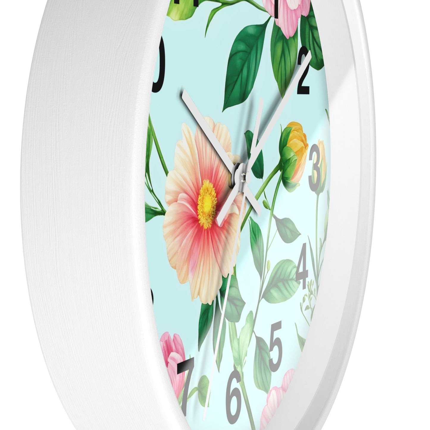 Floral Cottage Wall Clock — Pastel Pink & Green Garden Design