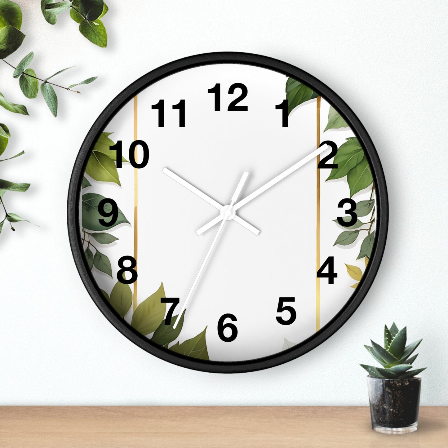 Elegant Leafy Wall Clock | Home Décor, Gift for Her, Modern Rustic Design, Nature Lover Wall Art, Stylish Timepiece