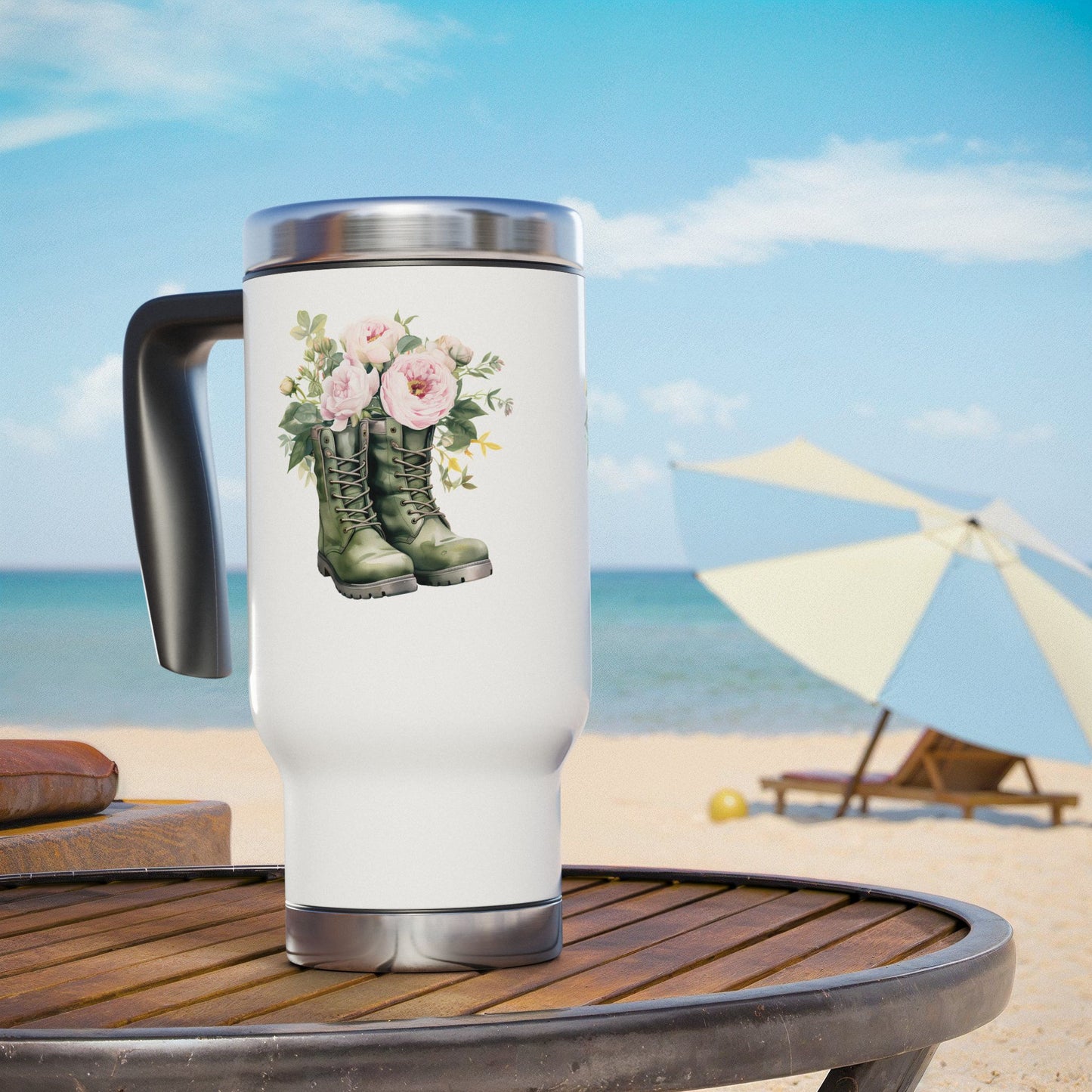 Floral Combat Boots Travel Mug — 14 oz Stainless Steel Insulated Tumbler