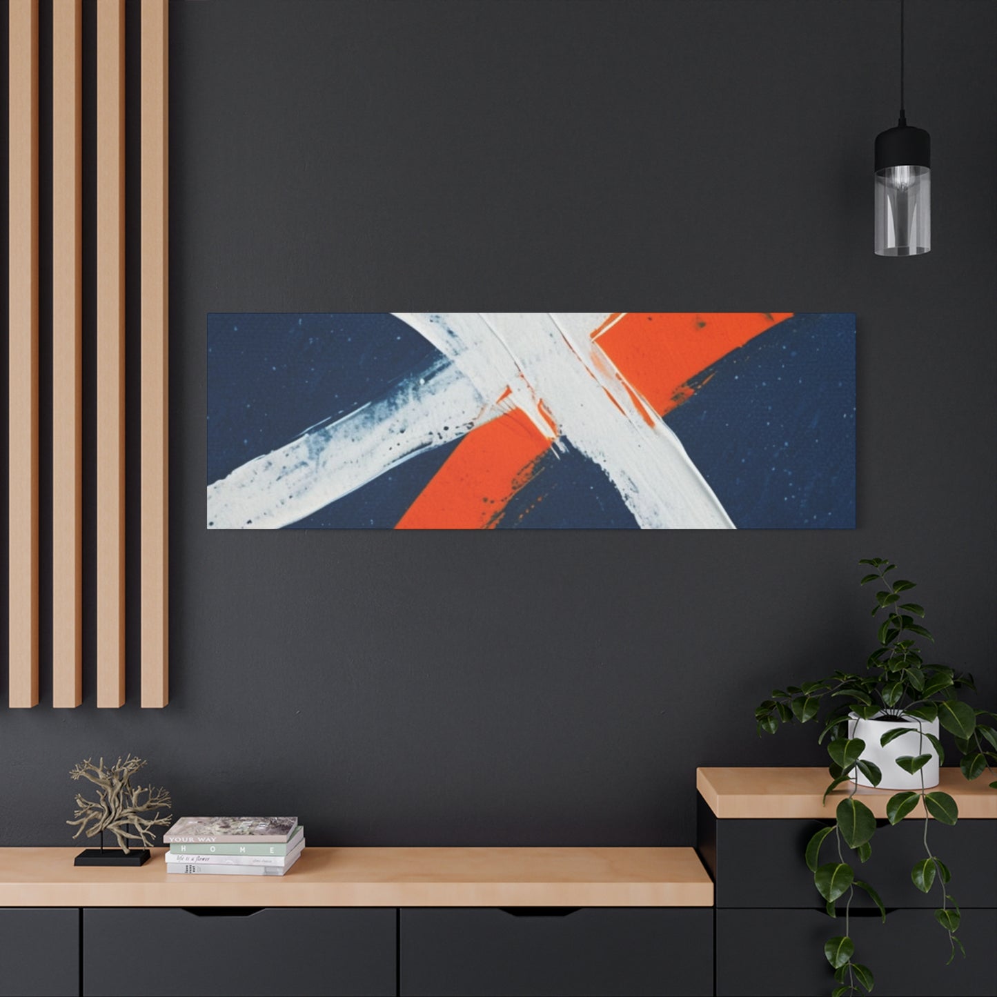 Abstract Navy & Orange Brushstroke Canvas