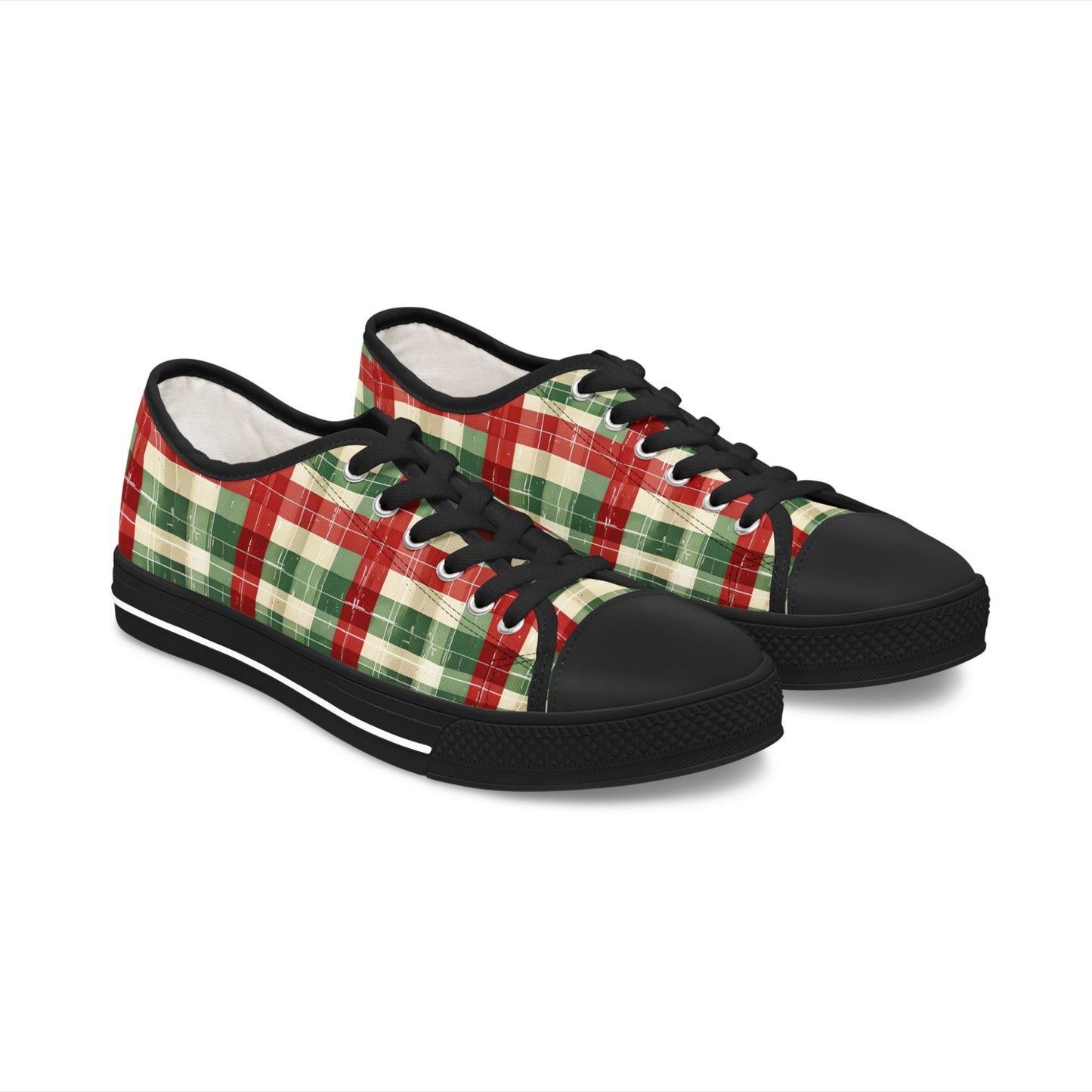 Low Top Sneakers — Red & Green Plaid Holiday Canvas Shoes