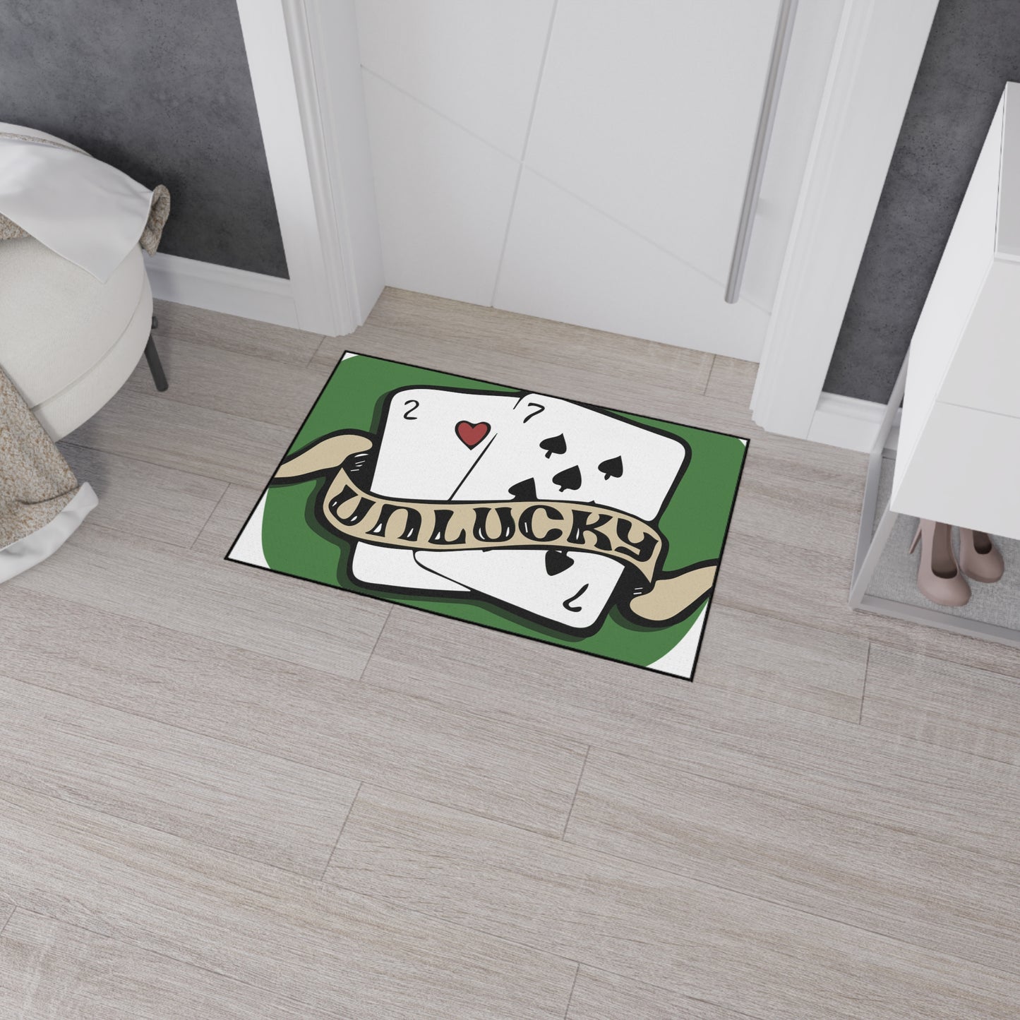 Unlucky Cards Heavy-Duty Floor Mat — Casino Poker Themed Entrance Rug