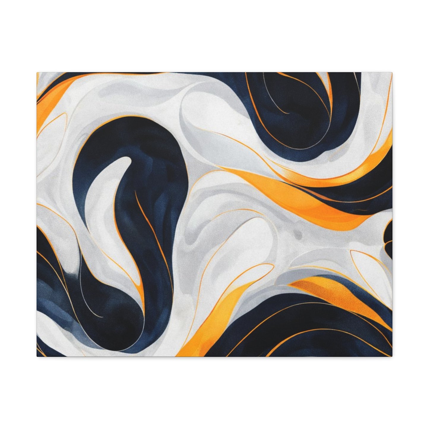 Abstract Fluid Art Matte Canvas Print — Navy, Gold & White Stretched Wall Art
