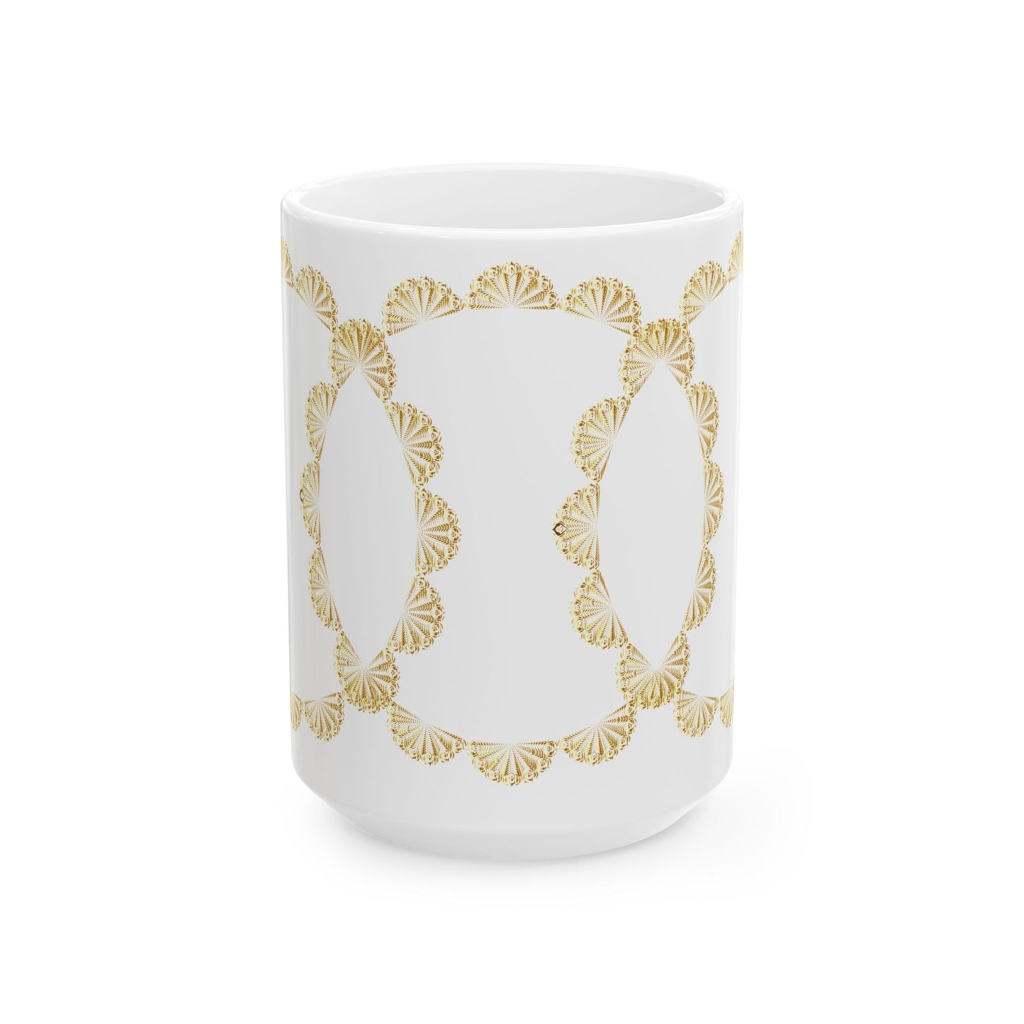Gold Scallop Frame Ceramic Mug – Elegant Decorative Coffee Cup (11oz & 15oz)