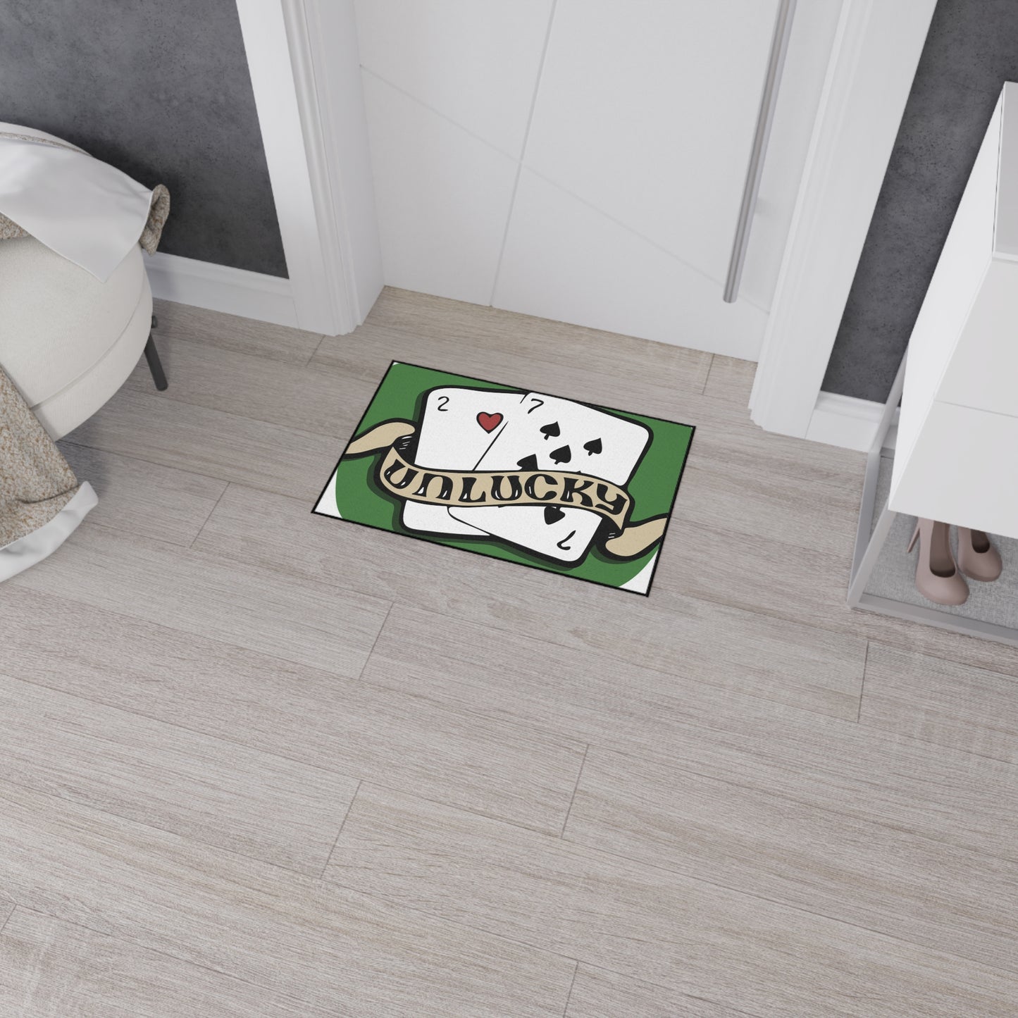 Unlucky Cards Heavy-Duty Floor Mat — Casino Poker Themed Entrance Rug