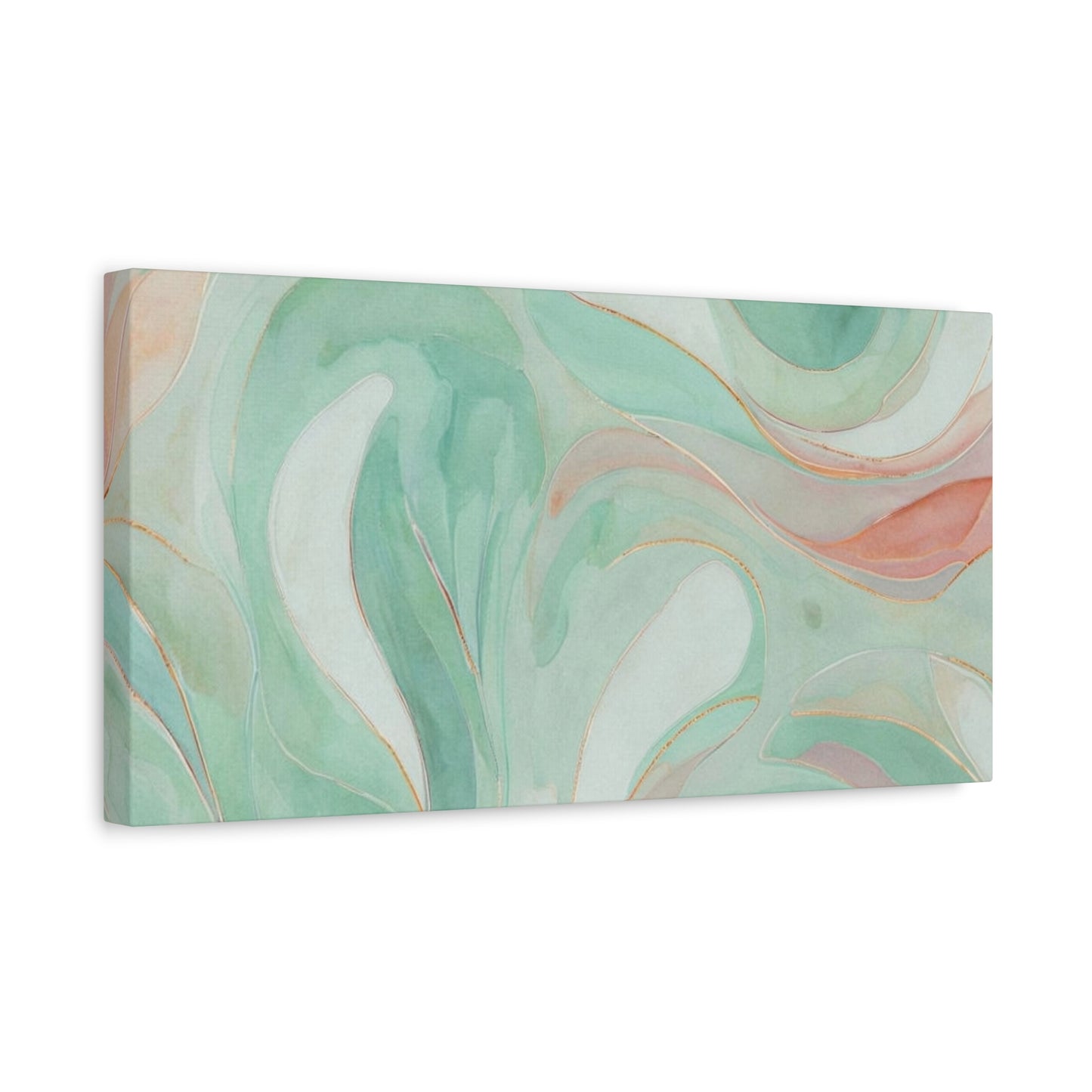 Abstract Green Marble Canvas Print — Teal & Coral Swirl Wall Art