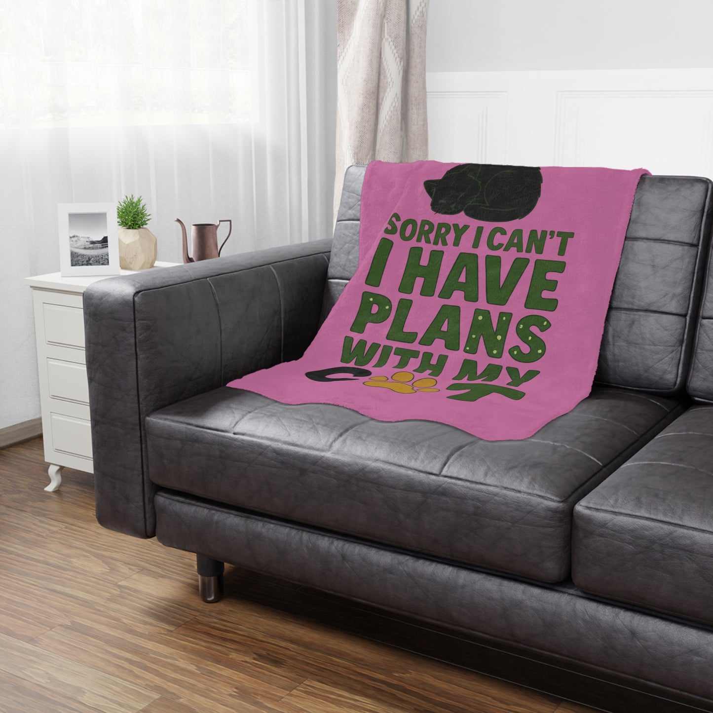 Minky Blanket - "Sorry I Can't I Have Plans With My Cat" Cute Cat Paw Throw for Cat Lovers