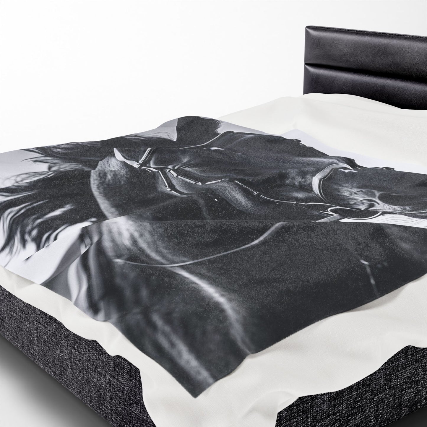 Black Stallion Velveteen Plush Blanket – Photoreal Horse Throw for Equestrian Fans