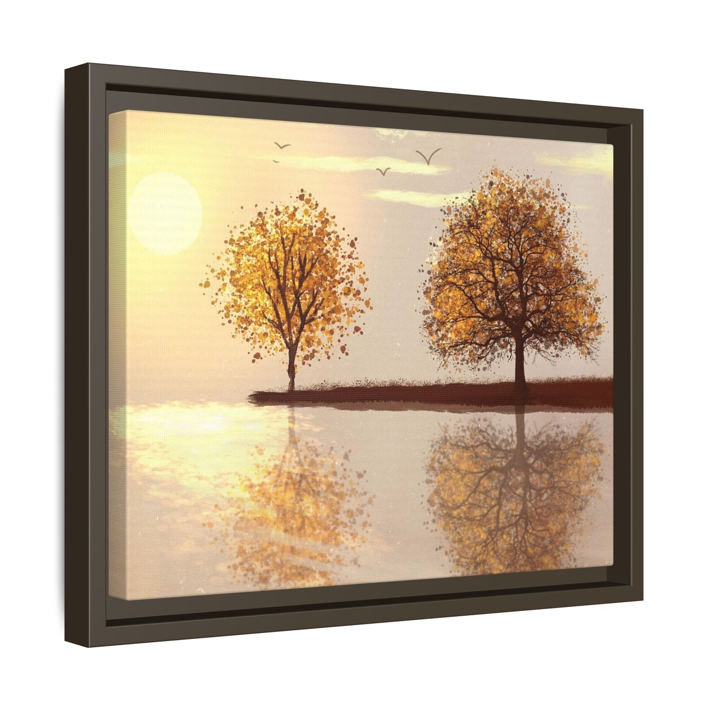 Framed Matte Canvas Wall Art — Golden Autumn Trees Reflection